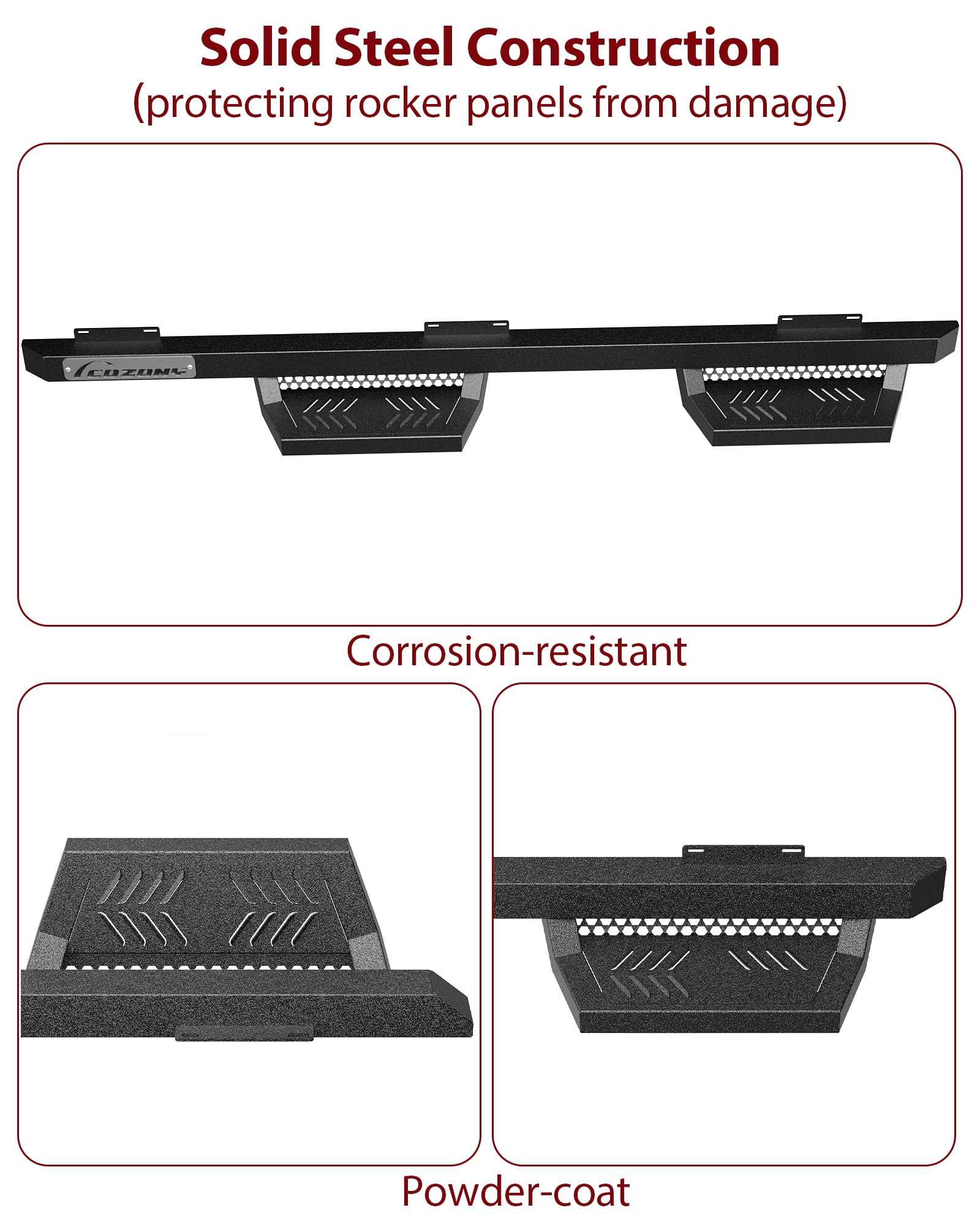 Garvee Running Boards Drop Side Steps for 2019-2024 Chevy Silverado GMC Sierra 1500 Crew Cab; 2020-2024 2500 3500HD Crew Cab, Textured Black Truck Nerf Bars