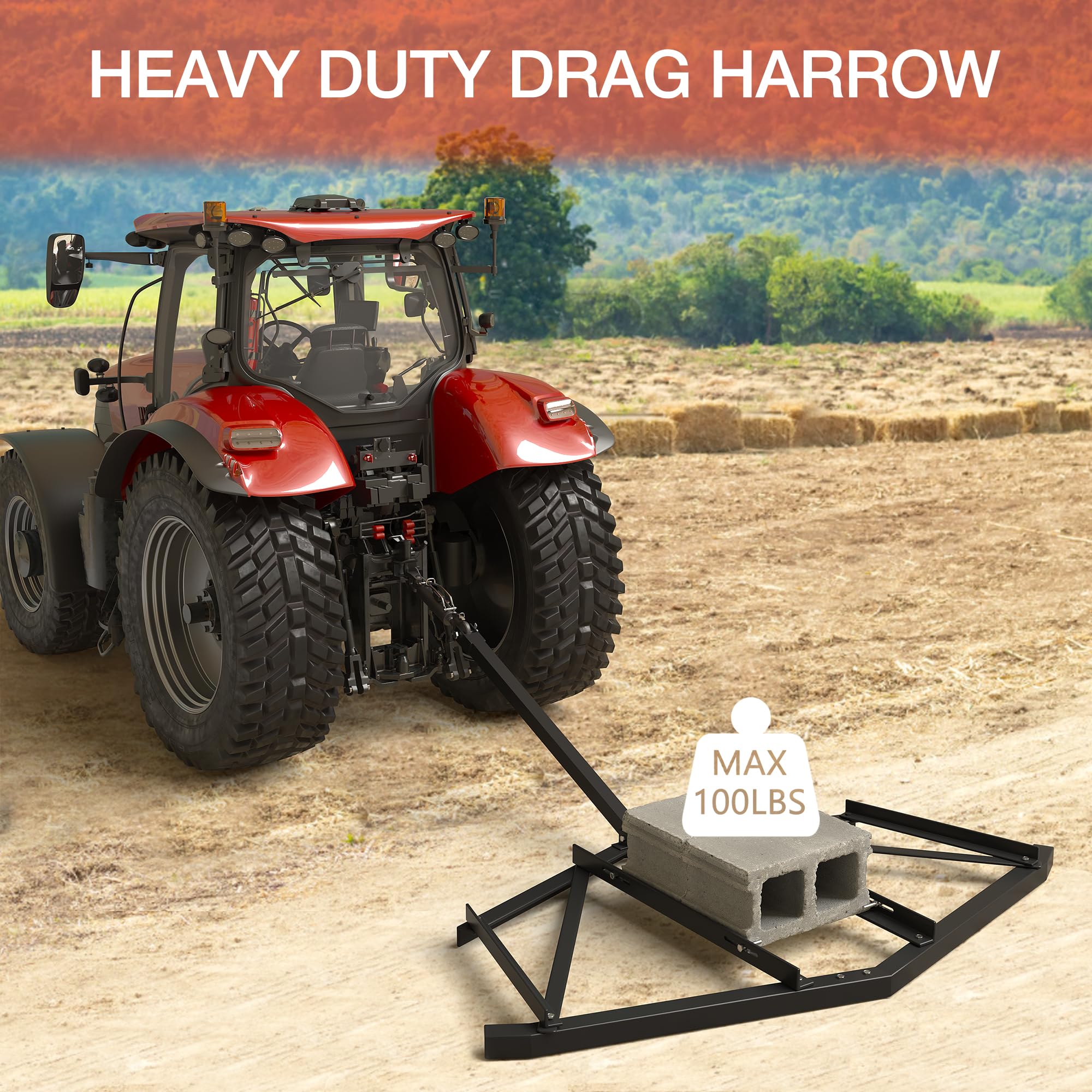 Garvee Driveway Drag: Heavy Duty Steel, Easy Assembly & Leveling, Adjustable Bolts, 100 lbs Load, Effortless Operation, Compatible with ATVs, UTVs - 72 Inch