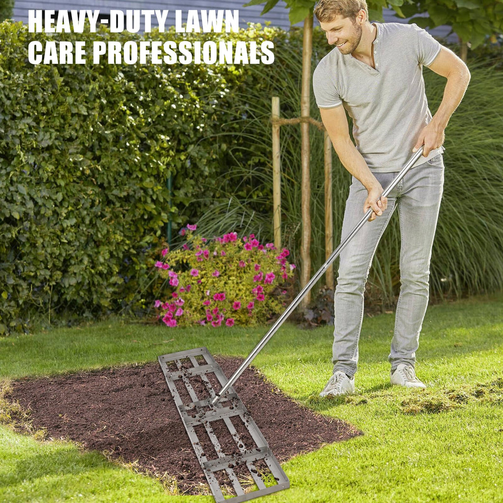 Garvee 48"×10" Heavy-Duty Steel Lawn Leveling Rake with 180° Flexible Rotation - Topdressing Spreader Tool for Backyard, Garden, Golf Course, Farm, and Pasture
