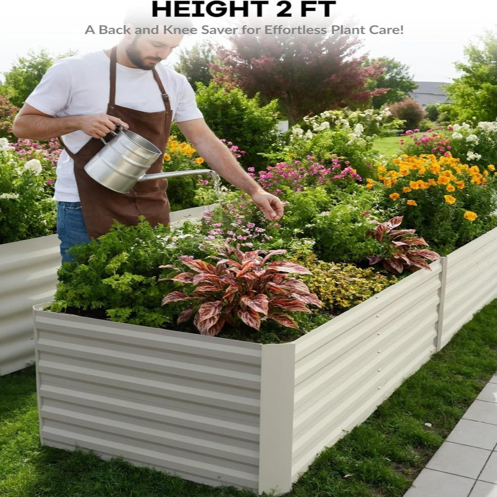 Garvee 2 Pcs 8' X 4' X 2' Galvanized Metal Raised Garden Bed - Deep Root Planter for Vegetables, Flowers, and Herbs - Large Outdoor Planter Box Kit