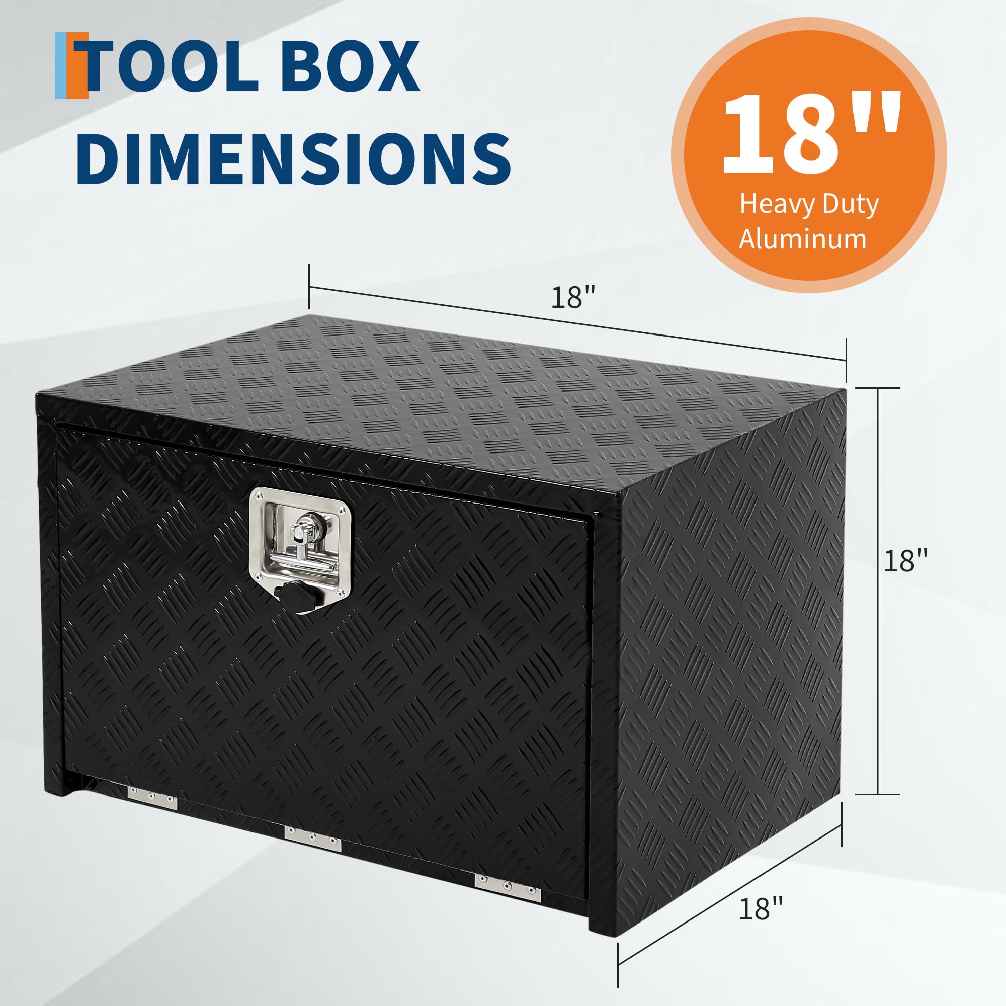 Garvee 18"X18" Heavy Duty Aluminum Underbody Tool Box, Waterproof Truck Storage Organizer for Pickup Truck Bed and RV Trailer, Black