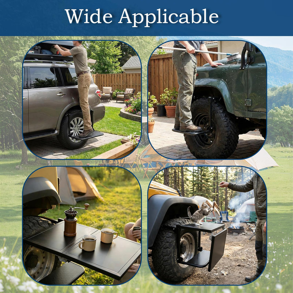 Garvee Heavy-Duty Adjustable Tire Step - Universal Folding Wheel Step for Trucks, SUVs, and RVs with 9"-12" Tires, Black