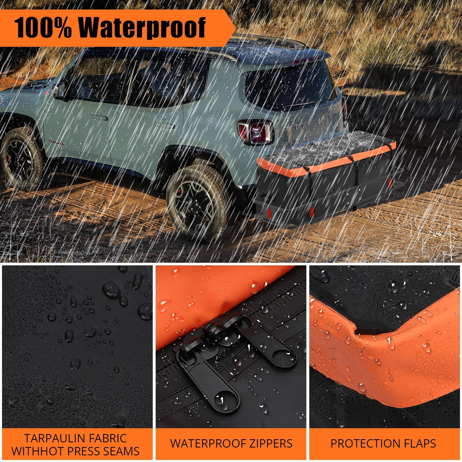 Garvee 21 Cu Ft Heavy-Duty Hitch Cargo Carrier Bag - Waterproof & Thickened Design for Cars, Trucks, SUVs, Vans, Hitch Baskets with Reinforced Straps & Waterproof Zipper