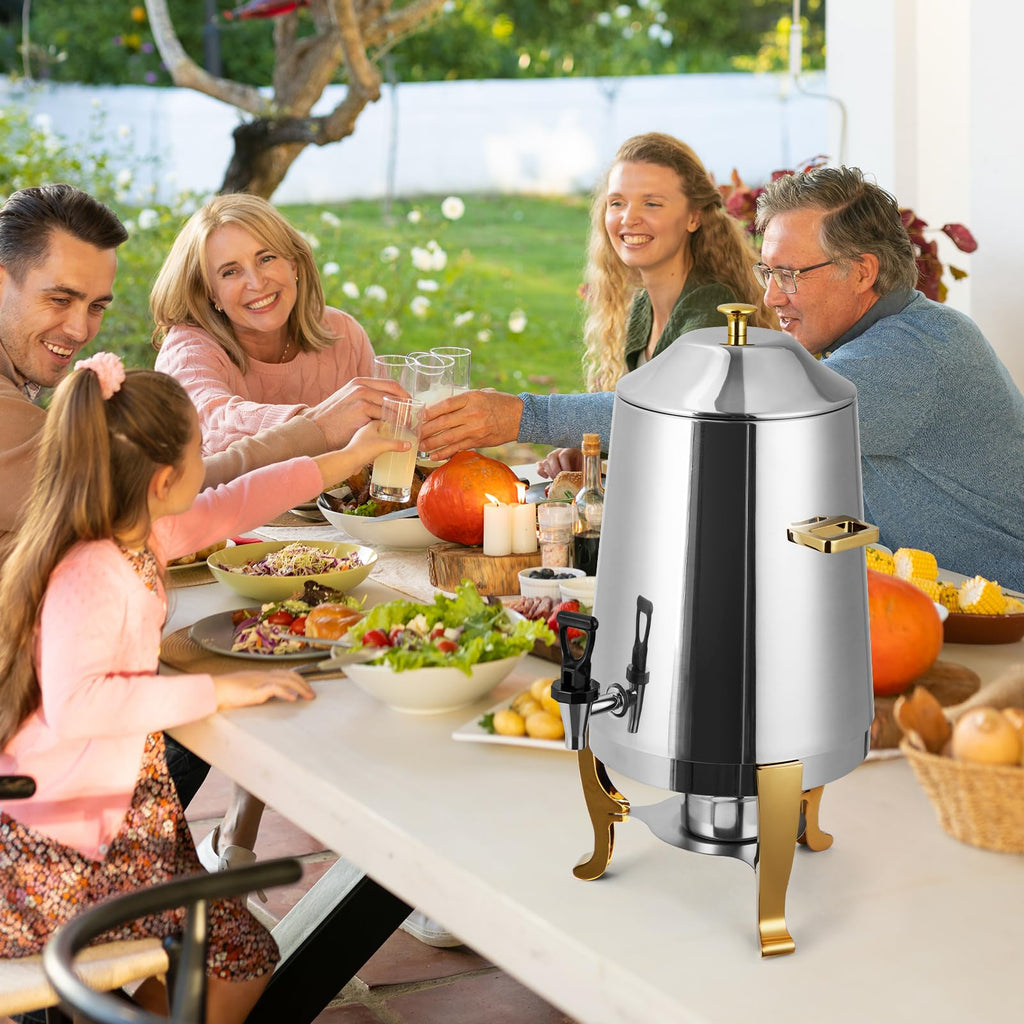 Garvee 3.4 Gallon Stainless Steel Insulated Drink Dispenser with Spigot, Hot & Cold Beverage Dispenser for Coffee, Tea, Water, 13L, Gold