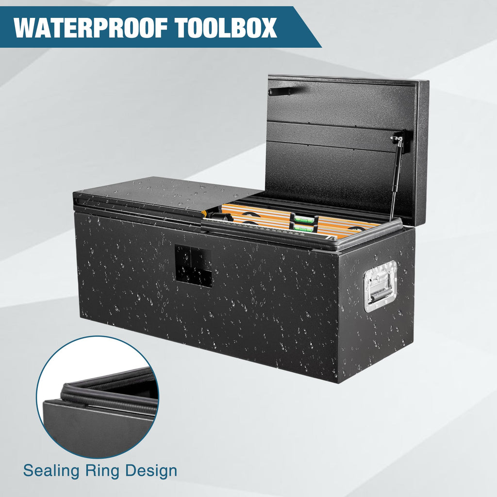 Garvee Black Steel Truck Bed Tool Box, 36"x15"x15", Weatherproof Storage Chest for Pickup, Truck, RV, Trailer