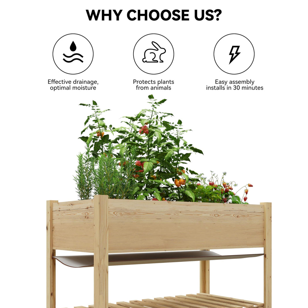 Garvee 48"x24" Cedar Raised Garden Bed with Locking Wheels Elevated 30" Deep Planter Box, Quick 30-Min Assembly for Herbs & Vegetables, Natural