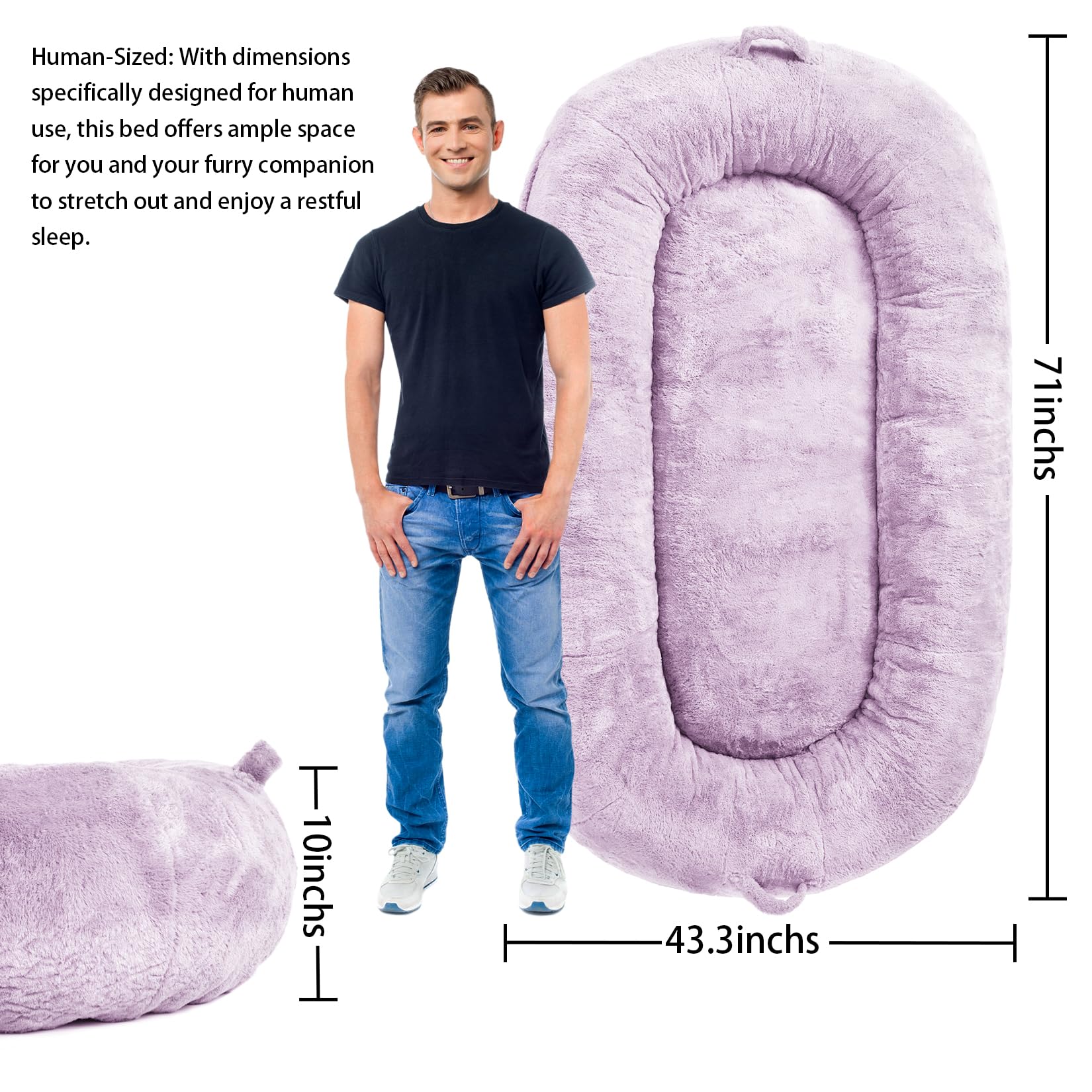 Garvee Giant Dog Bed for People, Washable & Plush Human Sized Dog Bed for Men and Women, Large Dog Bed Suitable for Adults, Anti-Slip Bean Bag for Large Dogs, Human-Sized Bed, 71"x43.3"x10"