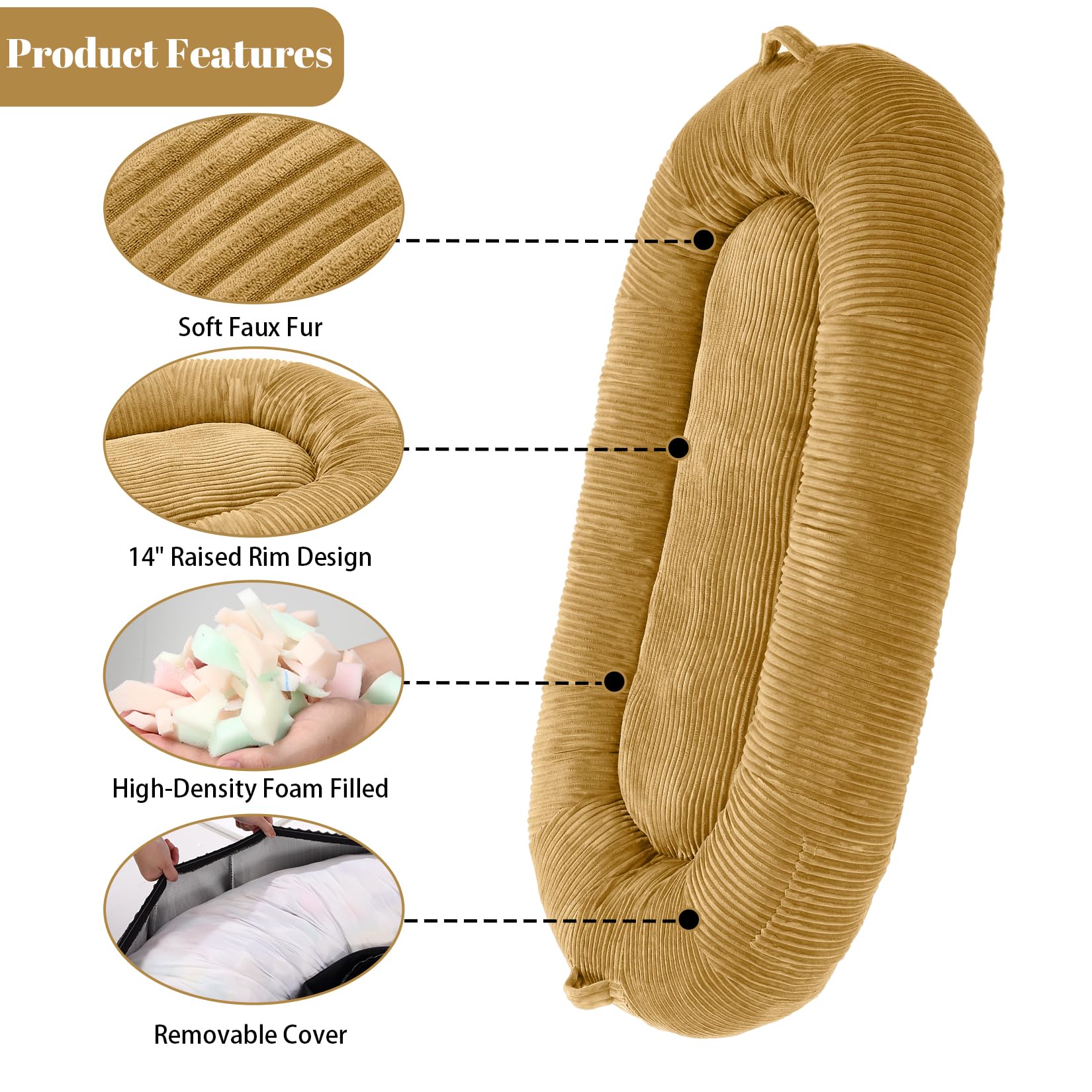 Garvee Dog Bed for Adult, Human Size Giant Dog Bed for Men and Women, 71”x48”x14” Human Dog Lazy Sofa Bed for People and Pets, Washable Strip Flannel Nap Bed Adult Oval, Human-Sized Dog Bed,Yellow