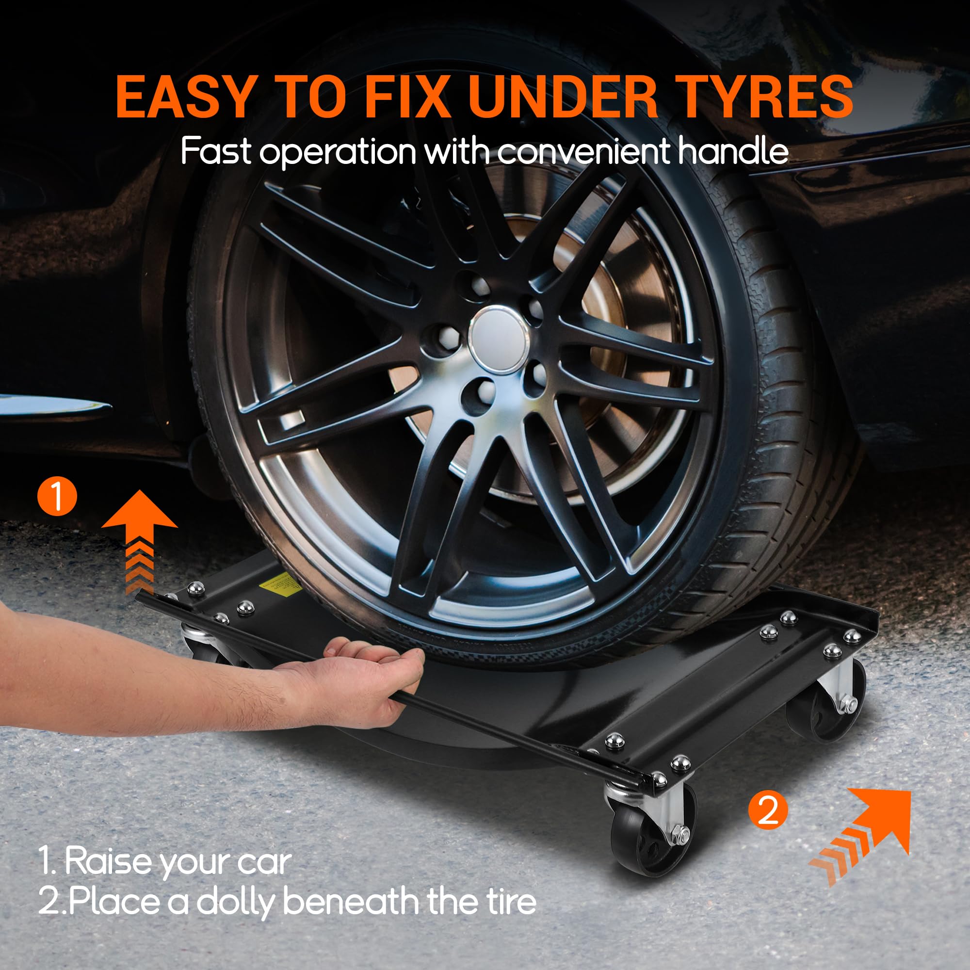 Garvee Car Wheel Dolly Set 4 Heavy Duty Steel Tire Skates Gloves Lockable Casters Handle Van Positioning Jack Lifter Garage