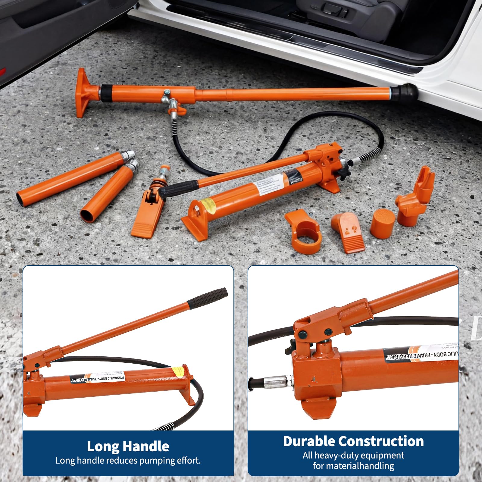 Garvee 20 Ton Porta Power Kit Heavy Duty Hydraulic Ram with Secure Transport Case for Auto Shop Frame Repair, Orange