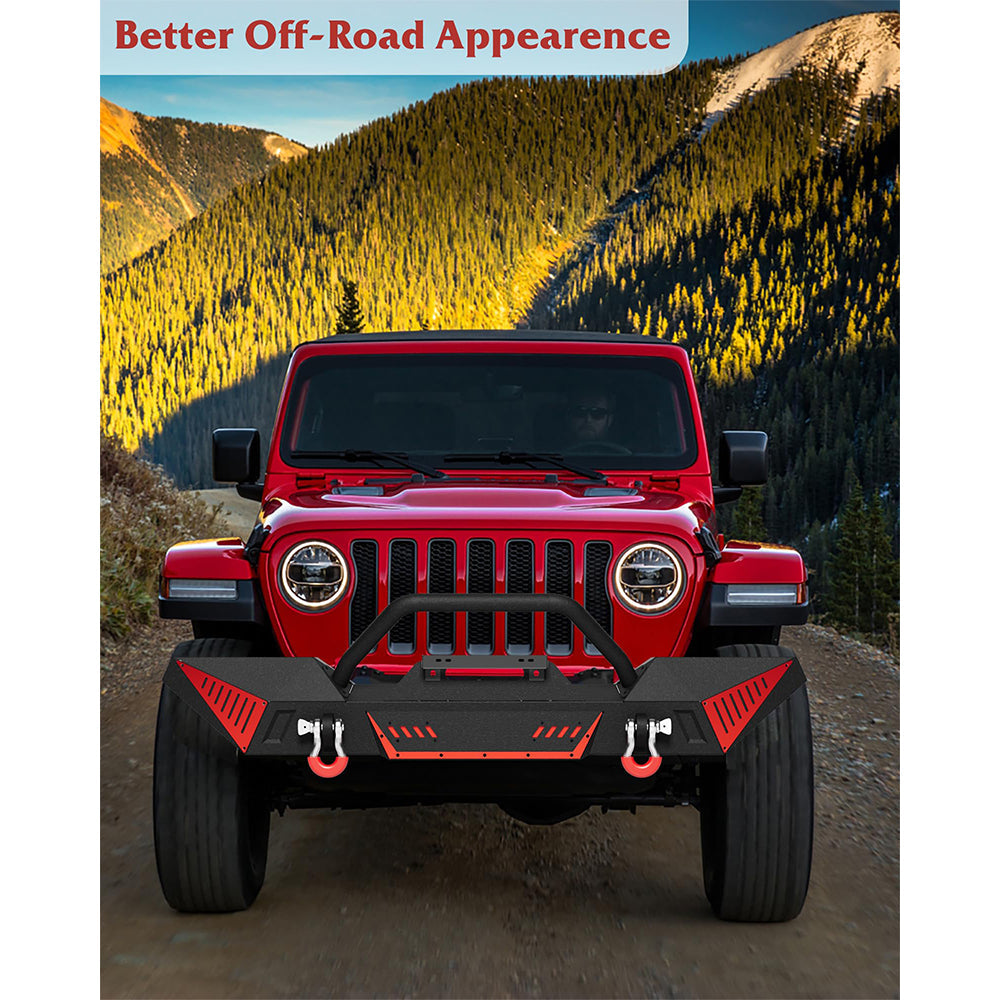 Garvee Full Width Front Bumper, Compatible with Jeep 2018-2023 Wrangler JL & Unlimited JLU(2/4 Doors),2020-2023 Gladiator JT, Off-road DIY Paintable, Textured Black
