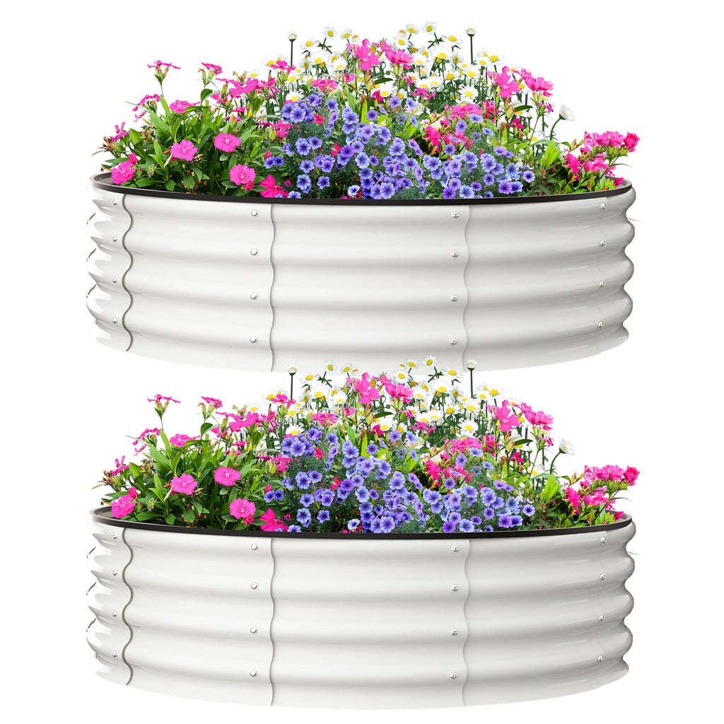 Garvee 2-Pack 4'x4'x1' Round Galvanized Raised Garden Beds - Heavy-Duty, Open Bottom Design Planters for Outdoor Flowers & Vegetables, White
