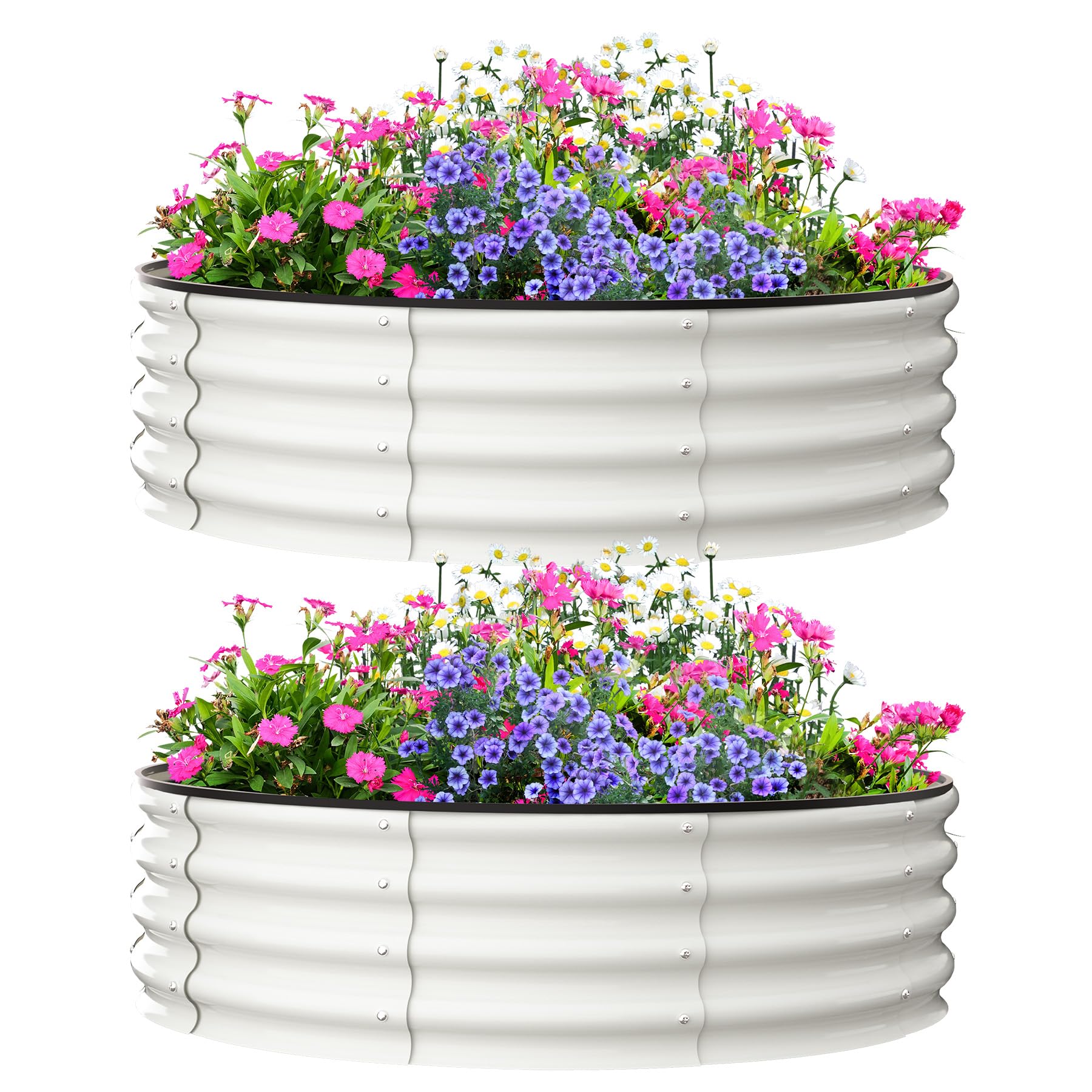Garvee 2-Pack 4'x4'x1' Round Galvanized Raised Garden Beds - Heavy-Duty, Open Bottom Design Planters for Outdoor Flowers & Vegetables, White