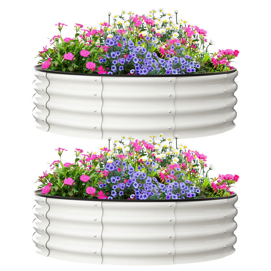 Garvee 2-Pack 4'x4'x1' Round Galvanized Raised Garden Beds - Heavy-Duty, Open Bottom Design Planters for Outdoor Flowers & Vegetables, White