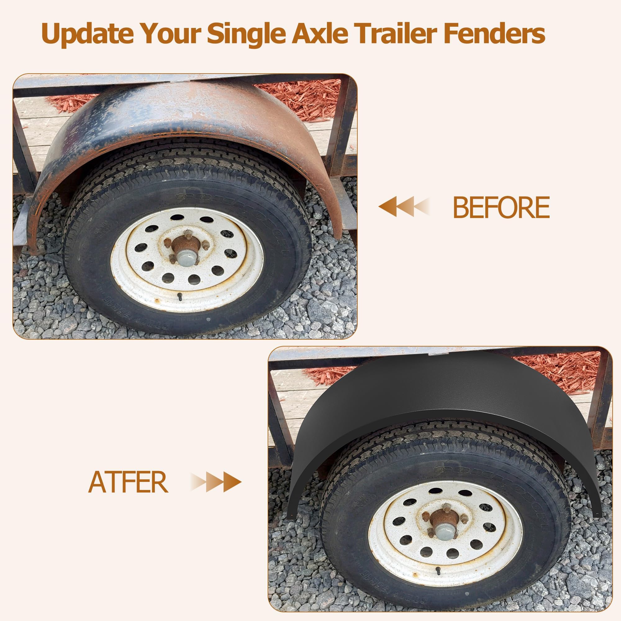 Garvee 2-Pack Trailer Fenders - Single Axle Compatible with 14-16 Inch Wheels, Durable Steel Construction, 32"x9"x15" for Utility and Landscape Trailers, Black