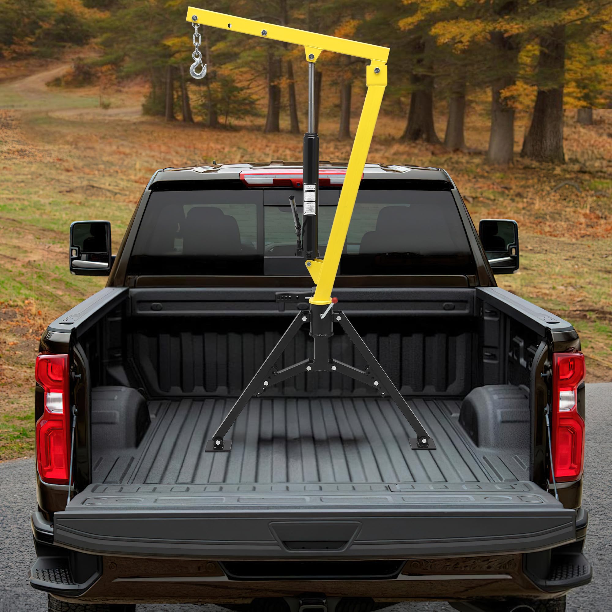 Garvee Hydraulic Hitch-Mount Truck Crane - 1000lb Capacity with Adjustable Arm Length and Boom Height, Heavy-Duty Steel Construction, Yellow