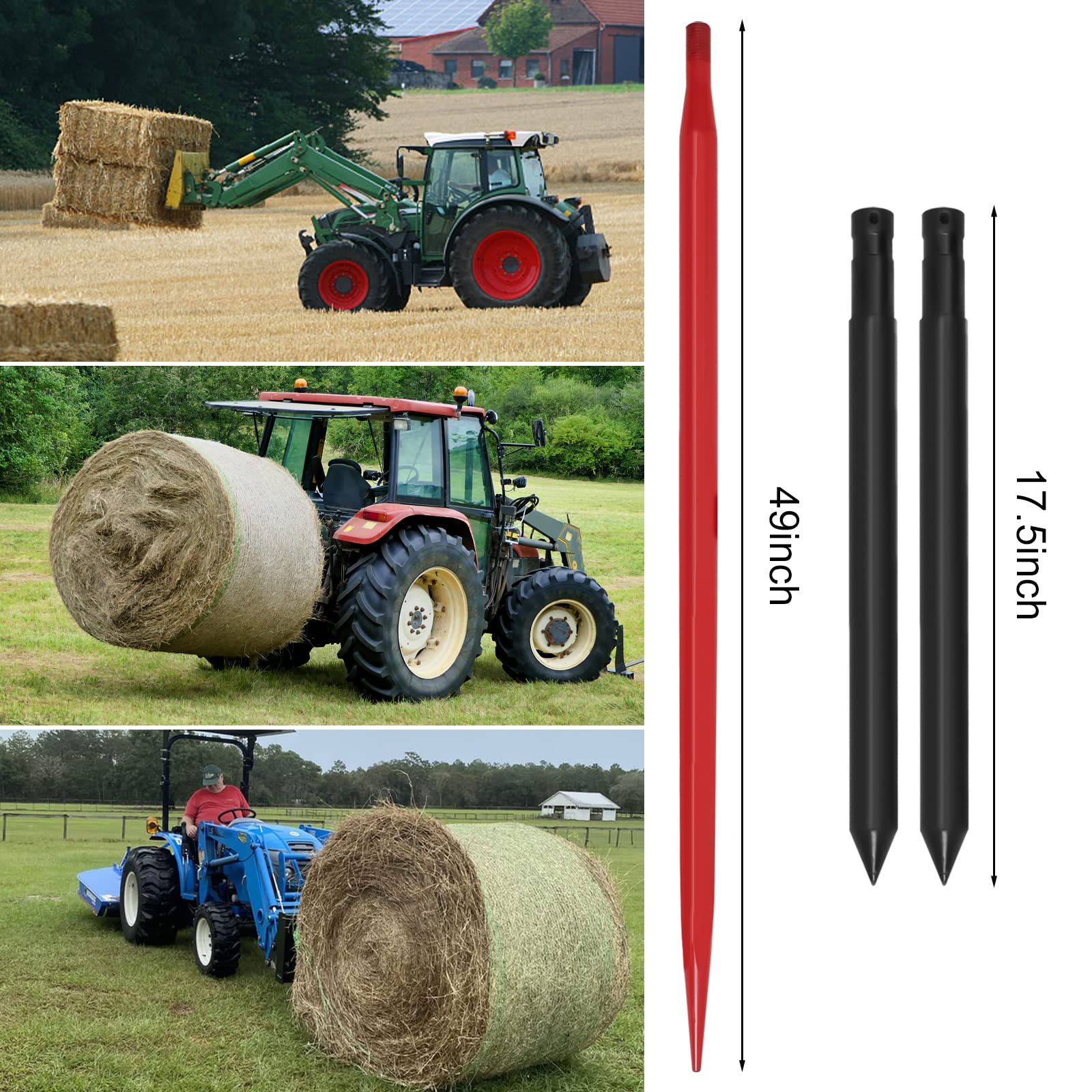 Garvee 49 Inch Hay Bale Spear with 3 Point Hitch & Stabilizers