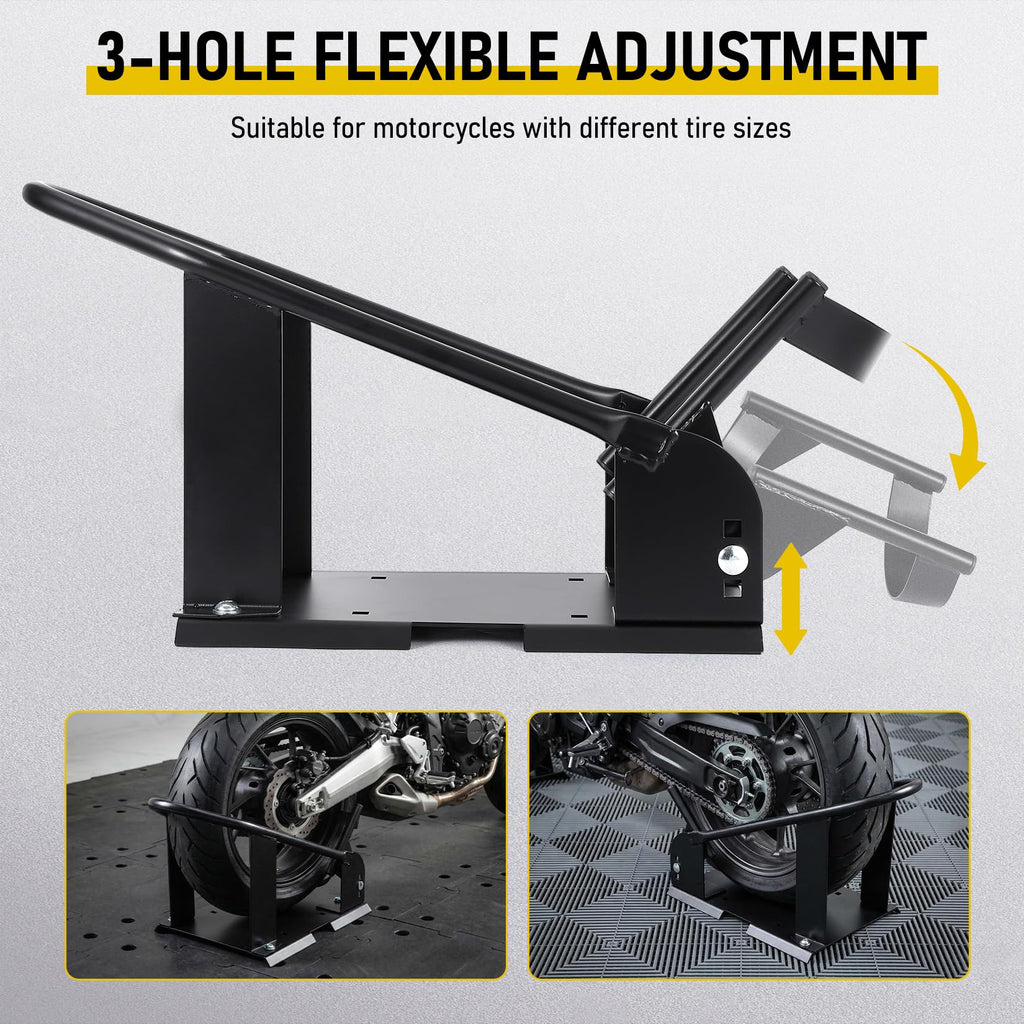Garvee Heavy Duty Motorcycle Wheel Chock Stand Adjustable Front Tire Holder for 15-21 Inch Wheels Steel Black for Garage Trailer Truck