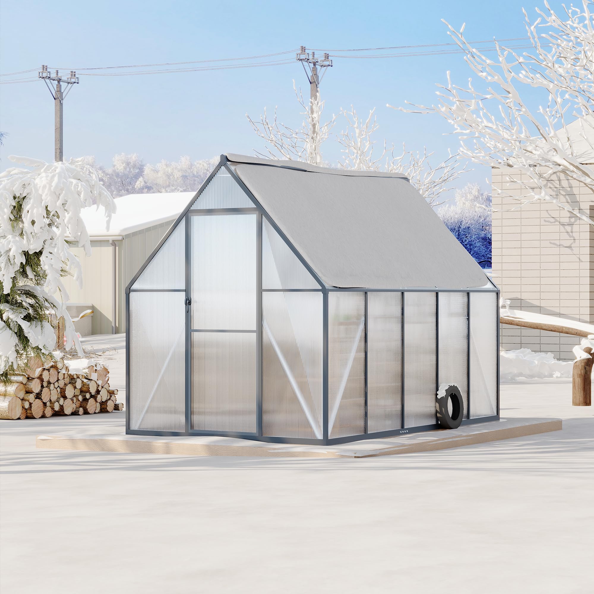 Garvee 6'x9' Aluminum-Framed Polycarbonate Greenhouse – Heavy Duty Greenhouse Kit with Quick Setup, Roof Vent