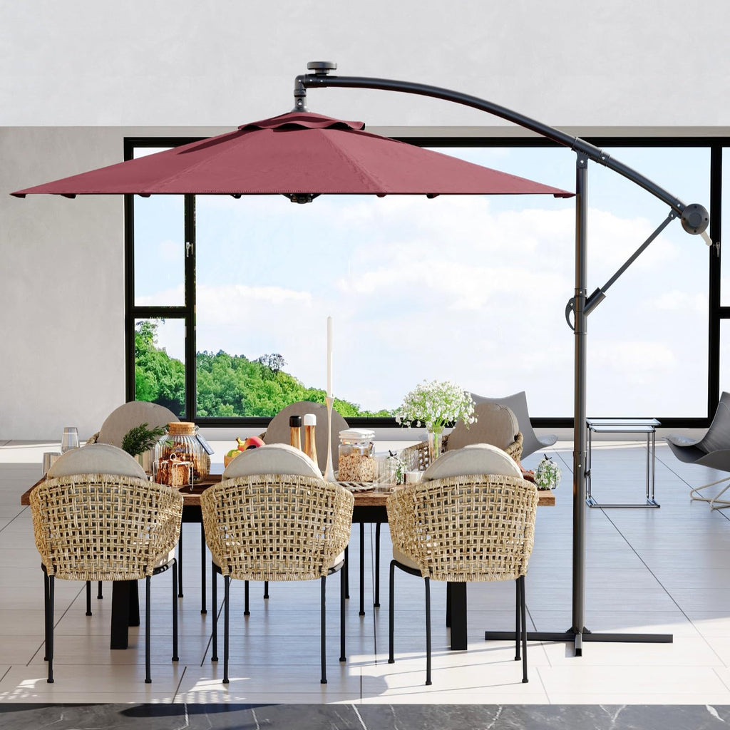Garvee 10' Cantilever Umbrella with 360 Rotating Base, UV Protection Offset Patio Umbrella 12 Ribs Outdoor Sun Shade with Easy Tilt Adjustment for Backyard, Lawn, Garden, Wine Red