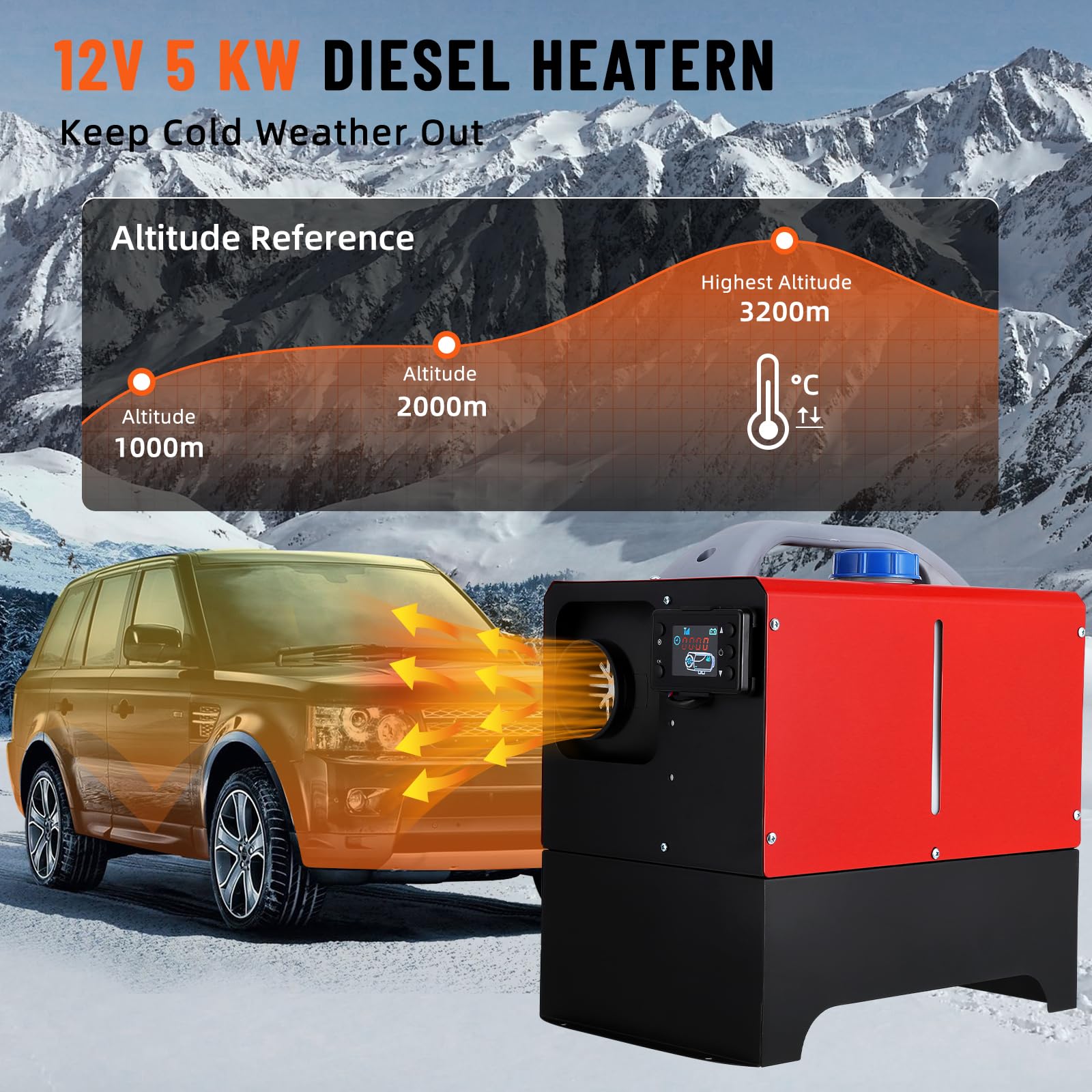 Garvee 5KW 12V Diesel Heater, All-in-One Diesel Air Heater, Portable Diesel Heater with Remote Control & LCD Monitor, Quick Heating for Car,RV,Truck, Camper,Trailer,Red