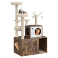 Garvee Cat Tree with Litter Box Enclosure, Sisal Scratching Post, Modern Wooden Cat Tower, Rustic Brown, Compact 31.5''x18.9''