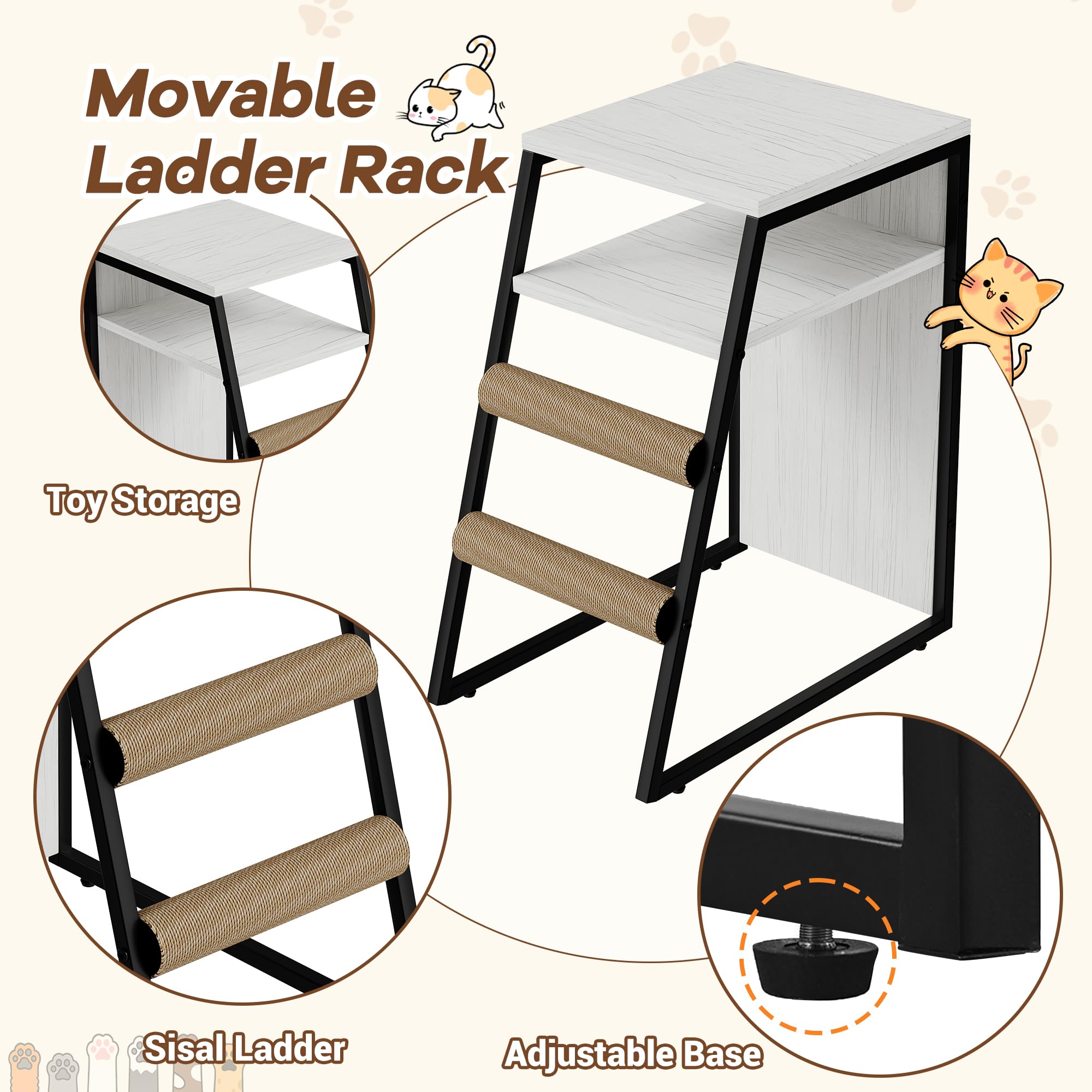 Garvee Cat Litter Box Enclosure With Doors Double Cat House Storage Space Ladder Retro White 22.6"L x 17.7"W x 10.9"H