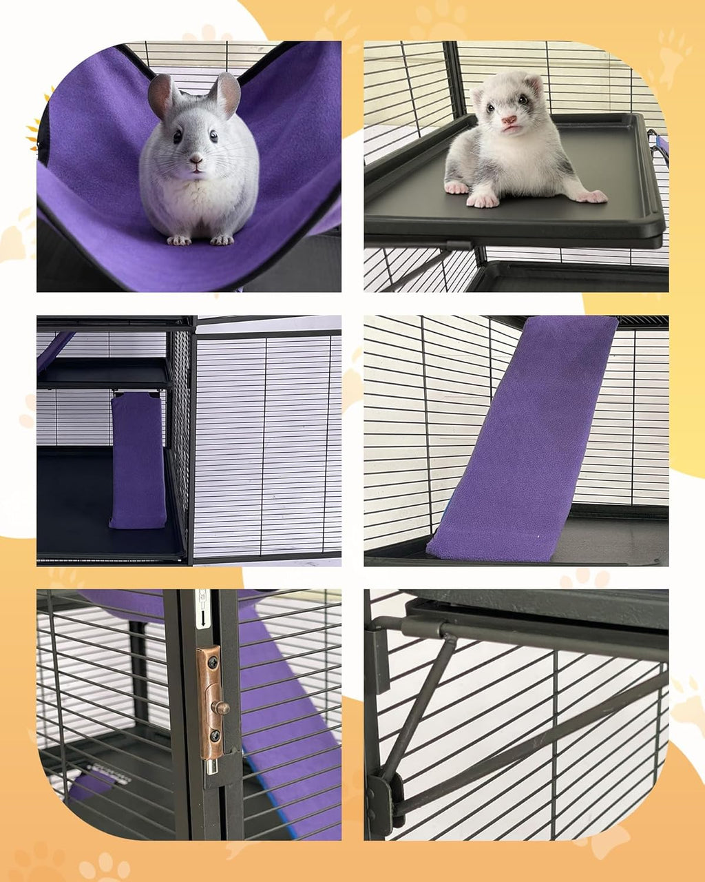 Garvee Metal Cat Cage 64 Inch Tall Multi-Level Ferret Cage for Small Animals Indoor Outdoor Playpen with Hammock Detachable Metal Wire Kennel for Cats Chinchilla Rabbit Guinea Pigs