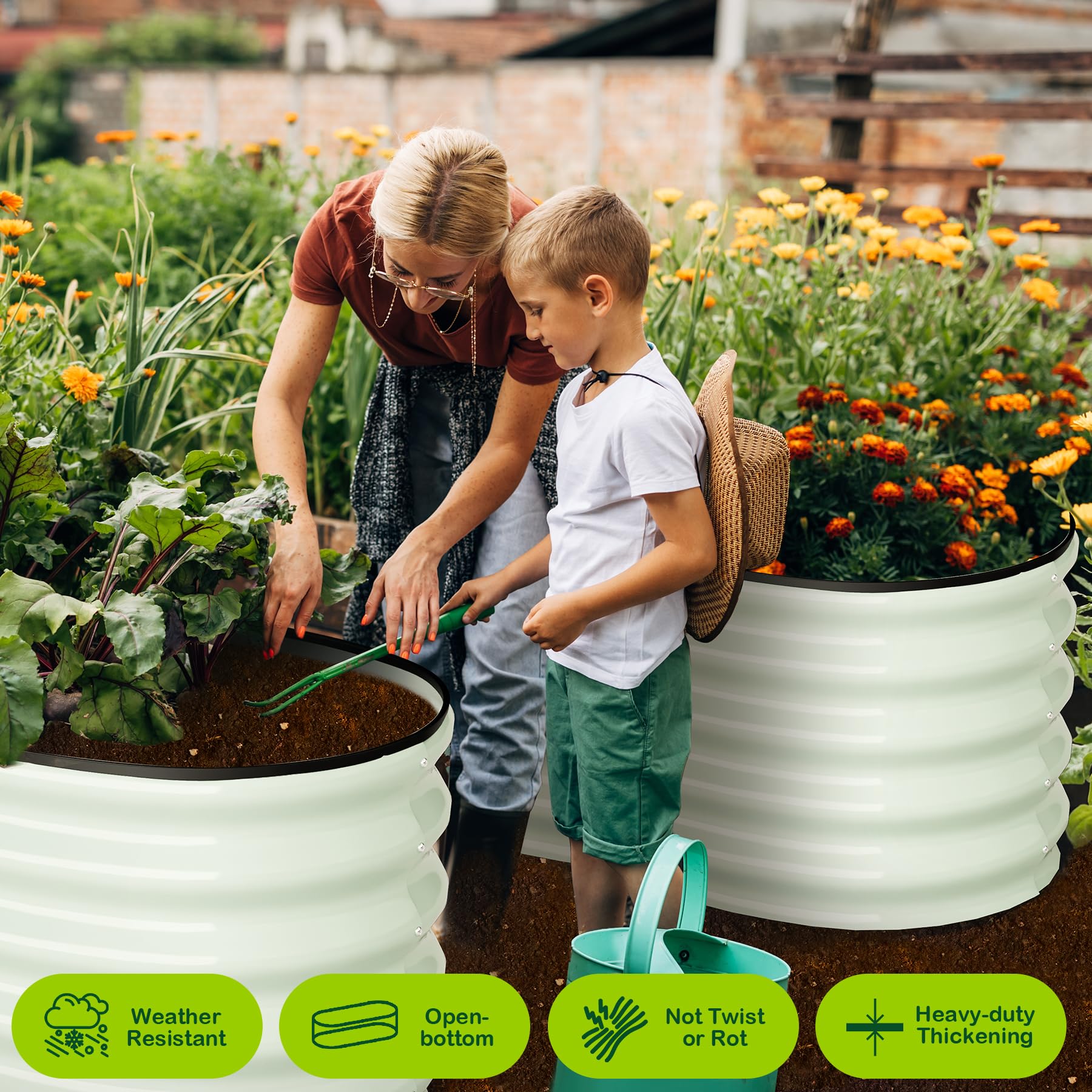 Garvee 2 Pcs 4.5' X 2' X 1' Galvanized Raised Garden Bed Outdoor,Planters for Outdoor Plants,Open-Ended Base Planter Raised Boxes,Oval Metal Planter Box for Vegetables, Flowers, Fruits,Rubber Edge, White