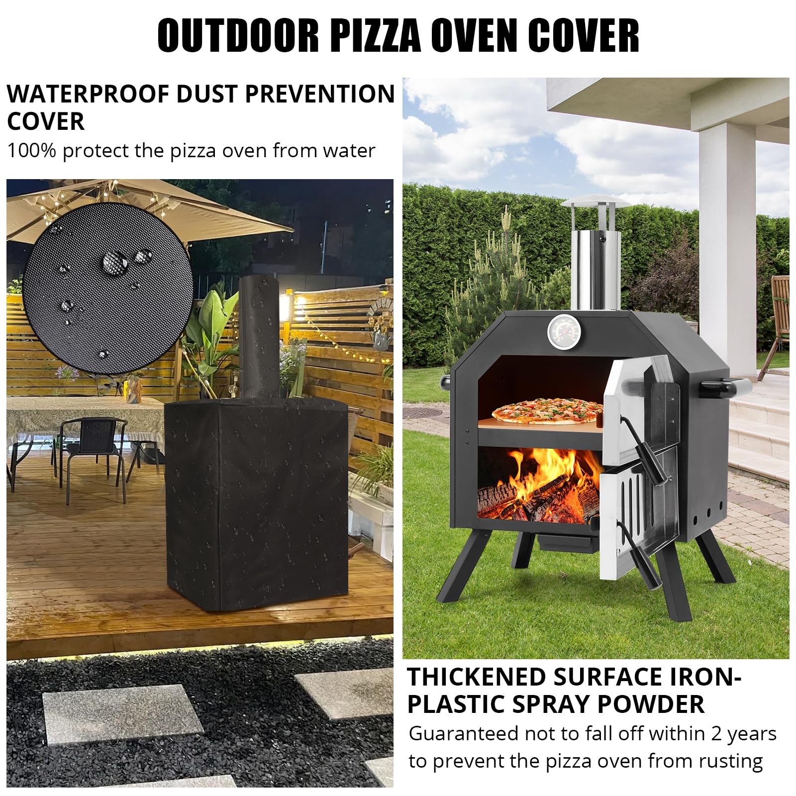 Garvee Wood-Fired Outdoor Pizza Oven, Foldable Legs, 12" Stone, Pizza Peel, Waterproof Cover for Camping, Backyard BBQ, and Parties