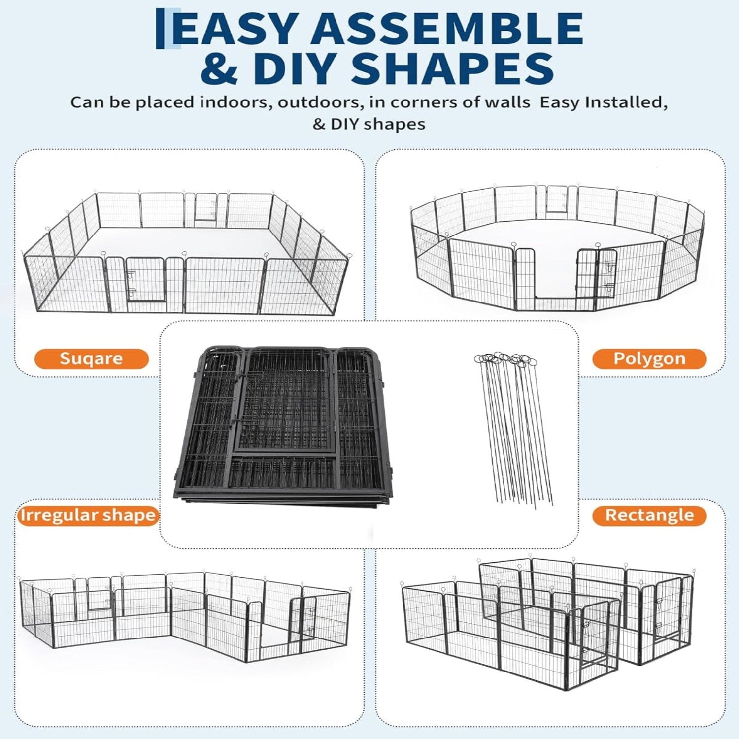 Garvee 40" Outdoor Dog Playpen, 16-Panel Heavy Duty Metal Pet Exercise Pen with Gate, Portable Dog Fence for Yard, Garden, RV Camping & Indoor Use