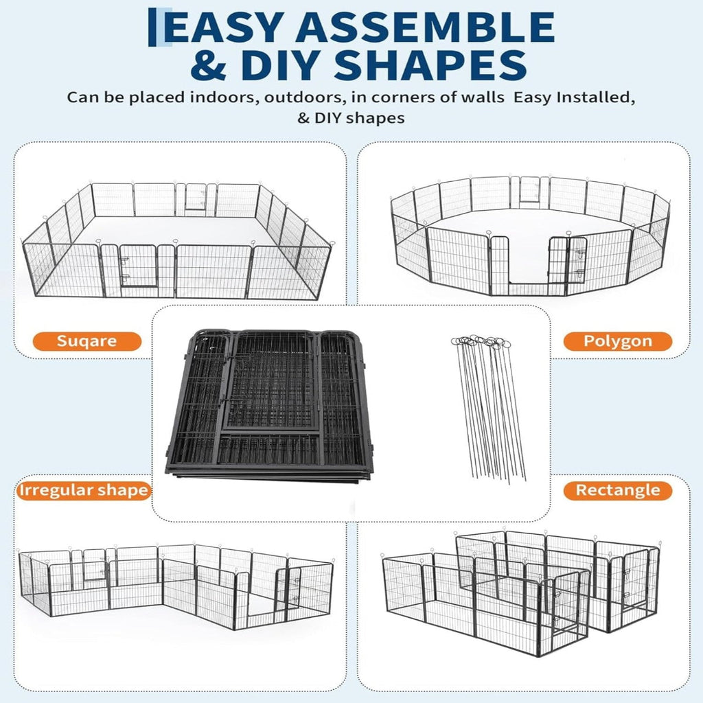 Garvee Outdoor Dog Playpen, Heavy Duty Metal Pet Exercise Pen, Metal Dog Fence with Gate, Pet Fence for Large/Small Dogs, Portable Dog Fence for RV Camping, Yard, Garden,24"H, 16 Panels