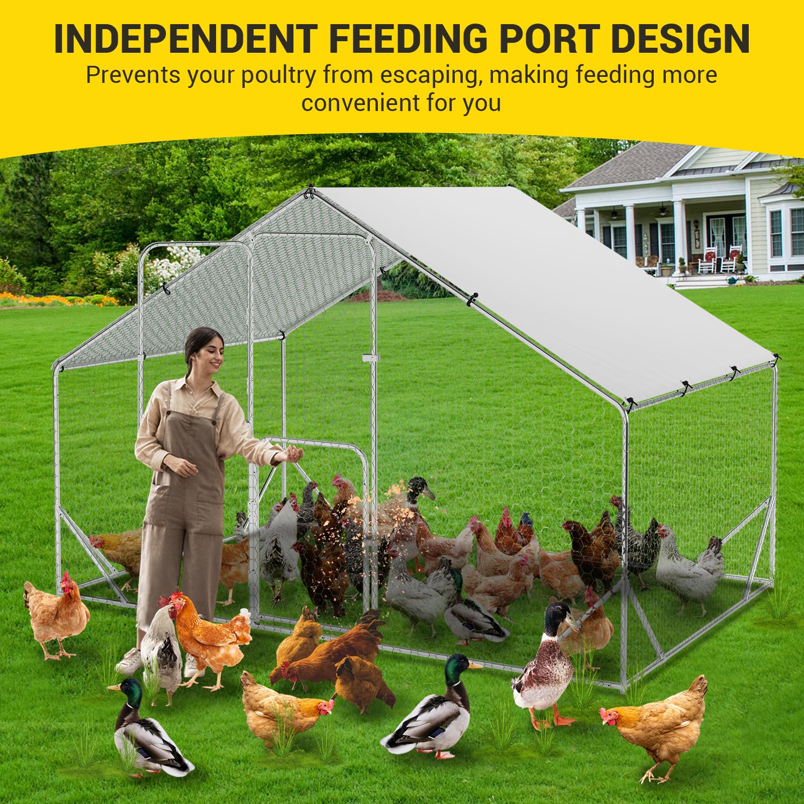 Garvee Large Metal Chicken Coop, Chicken Coop Run with Cover, Large Chicken Run with Double Door, Chicken Pen for Outdoor Farm Yard (6.5'L x 9.8'W x 6.5'H)