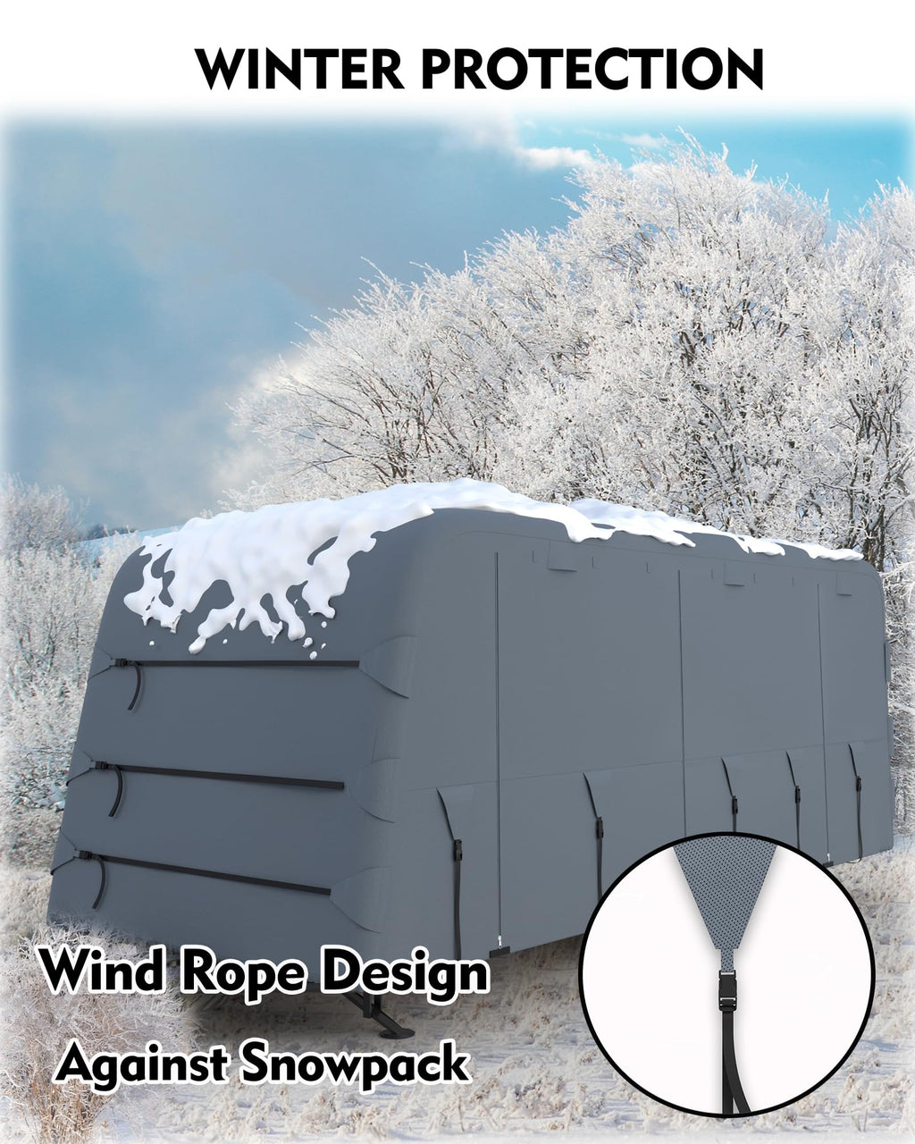 Garvee Travel Trailer Rv Cover, Windproof Camper Cover with Extra-Thick 6 Layers Anti-Uv Top Panel, Breathable, Water-Proof, Rip-Stop with 2Pcs Extra Straps & 4 Tire Covers, Fits 24'-27' Motorhome