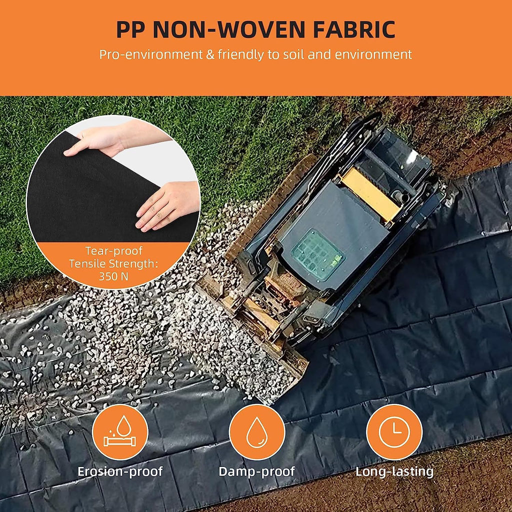 Garvee Geotextile Landscape Fabric 4ft x 100ft, 6oz – PP Weed Barrier, 350N Tensile Strength, 440N Load, Driveway, Erosion Control, Drains