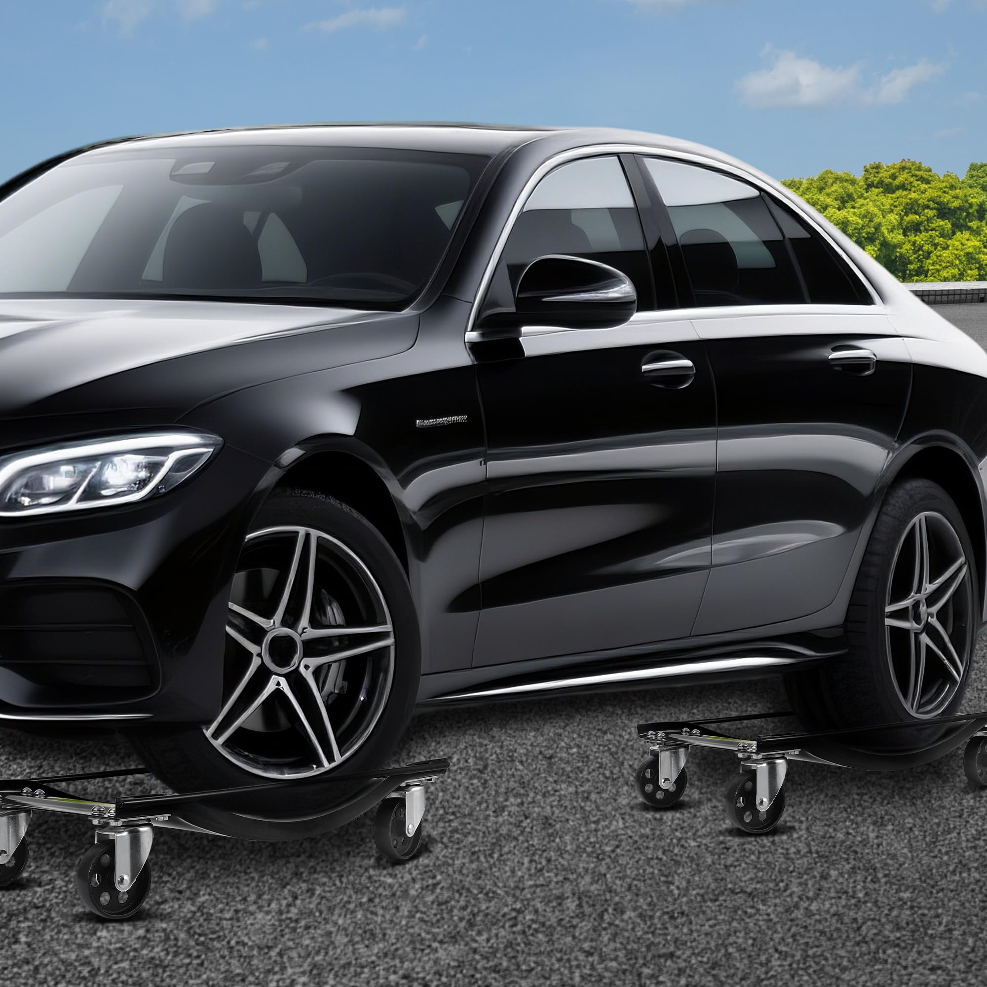 Garvee Car Wheel Dolly Set of 4 with Heavy Duty 3.5 in Steel Wheels for Moving Cars, 24x15 in, Black