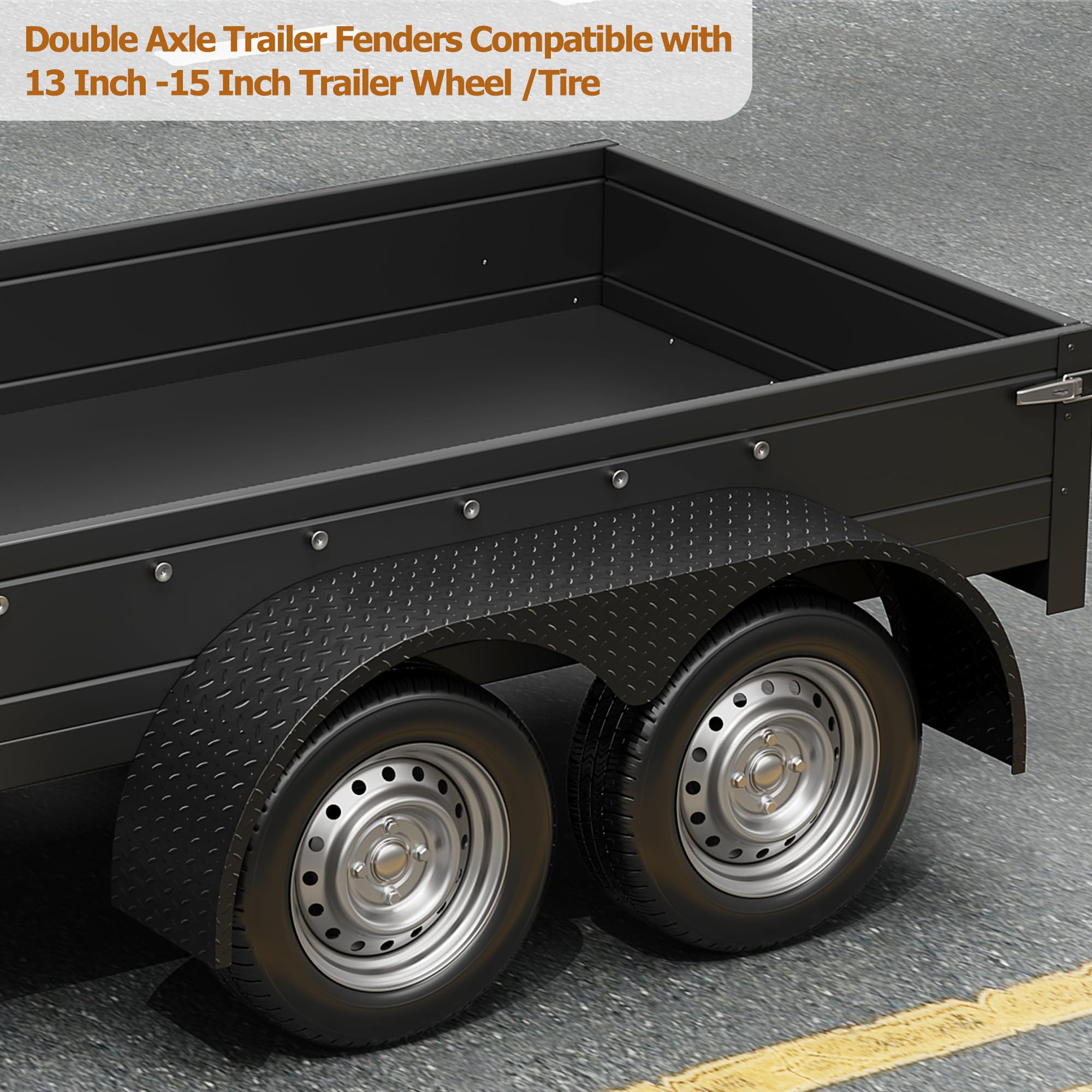 Garvee Tandem Trailer Fenders Double Axle Fit for 13-15 Inch Wheels, 66" x 9.1" x 20", Heavy Duty Steel, Black