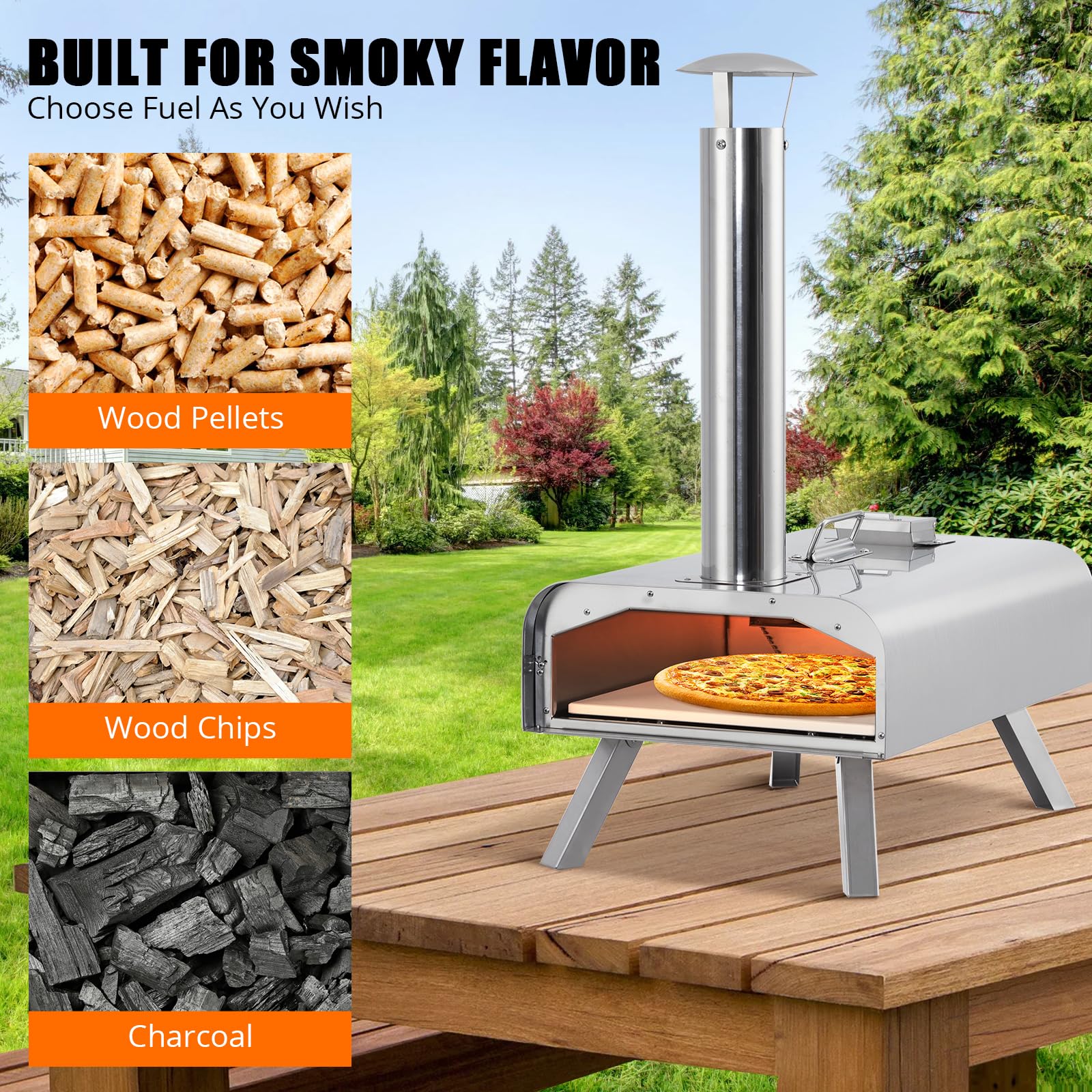 Garvee Outdoor Pizza Oven, 12" Portable Pizza Oven Outdoor, Wood Pellet Pizza Ovens with Pizza Stone, Pizza Peel, Thermometer and Carry Bag, Stainless Steel Pizza Maker Grill for Outside Backyard Camping