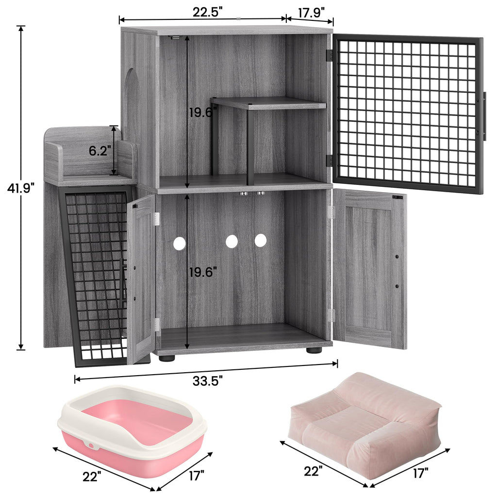 Garvee Modern Villa Cat Litter Box Enclosure + Hidden Furniture + Double Layer + MDF & Iron + Ladder & Ventilation + Indoor Use