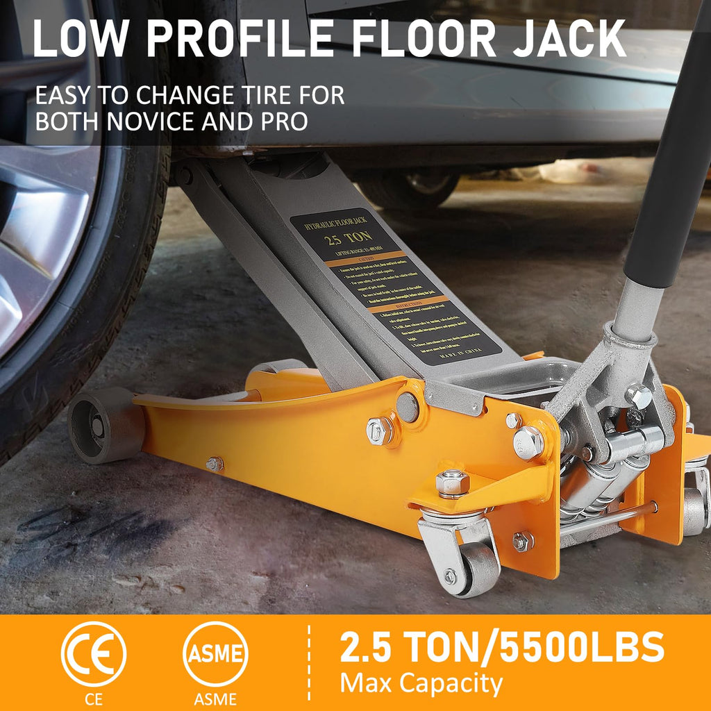Garvee 2.5, Heavy-Duty Steel Racing Floor with Dual Pistons Quick Pump for Cars, Trucks, Suvs, 3.64"-19.49"