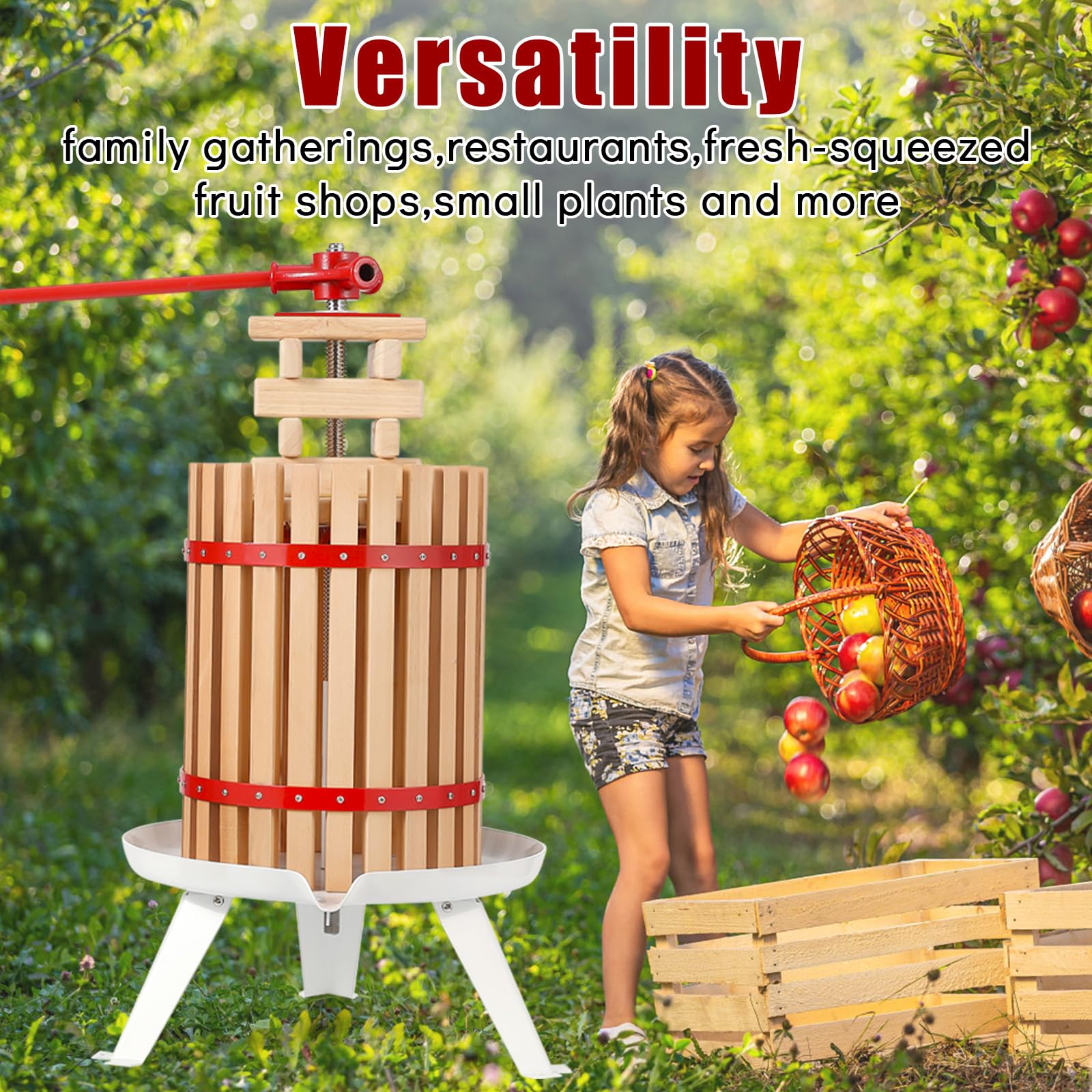 Garvee 4.75 Gal Manual Fruit Wine Press, Wood Steel Fruit and Wine Press With T-Handle, Stable Triangular Structure, Wine Making Press for Outdoor, Kitchen, Manual Assembly Required