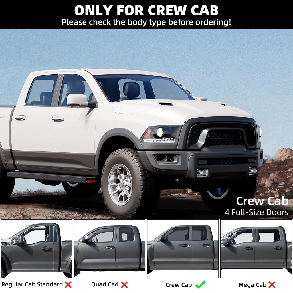Garvee Running Boards [6.5 Inches] Compatible with 2009-2024 Dodge Ram 1500(2019-2024 Classic Only) Supercrew Cab, Aluminum Side Steps Nerf Bars for 2010-2024 Ram 2500 3500 Crew Cab