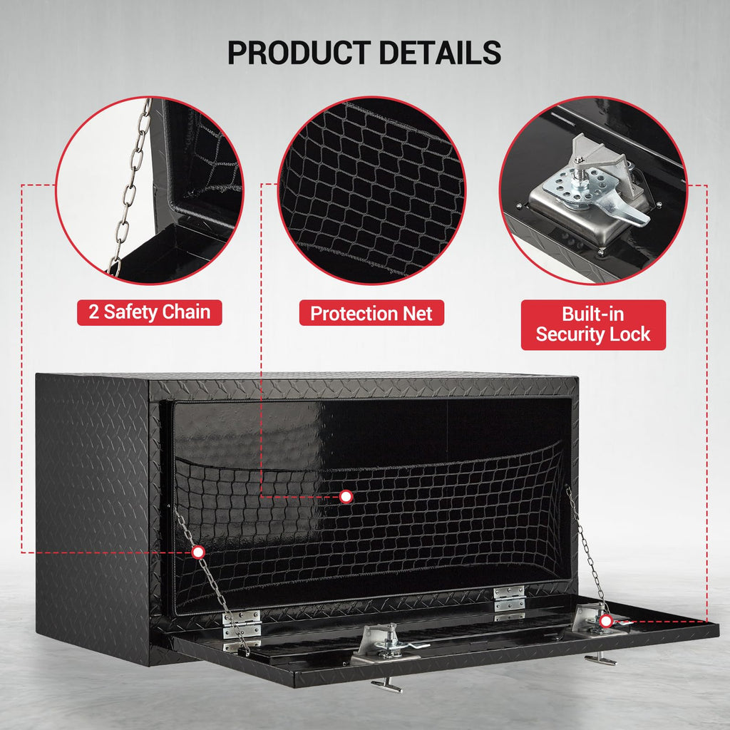 Garvee 36"X18" Underbody Truck Box, Pickup Storage Box,Heavy Duty Aluminum Diamond Plate Tool Box with Lock and Keys,Waterproof Trailer Storage Box with T-Handle for Truck,Van,Trailer