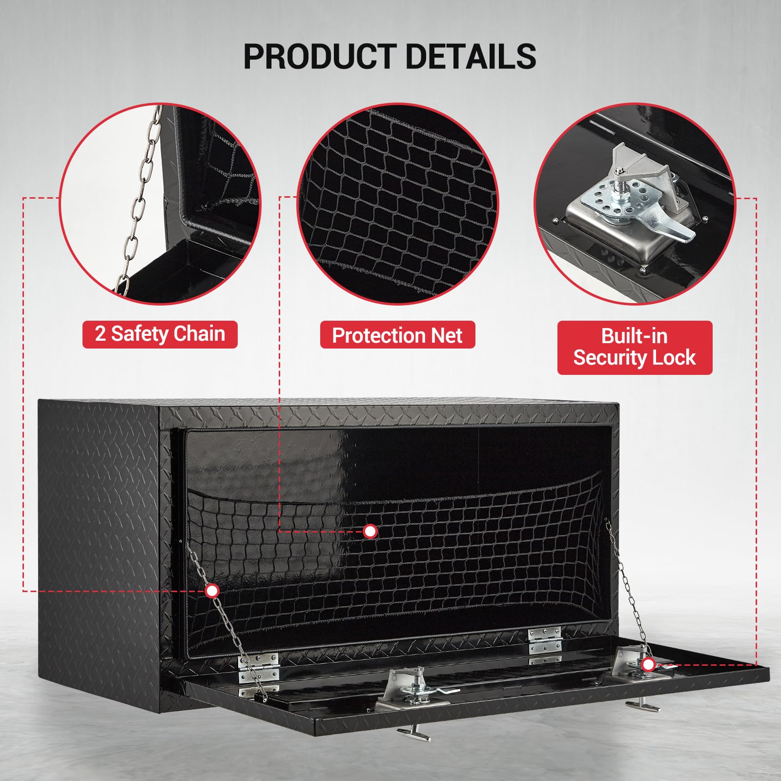 Garvee 36"X18" Underbody Truck Box, Pickup Storage Box,Heavy Duty Aluminum Diamond Plate Tool Box with Lock and Keys,Waterproof Trailer Storage Box with T-Handle for Truck,Van,Trailer