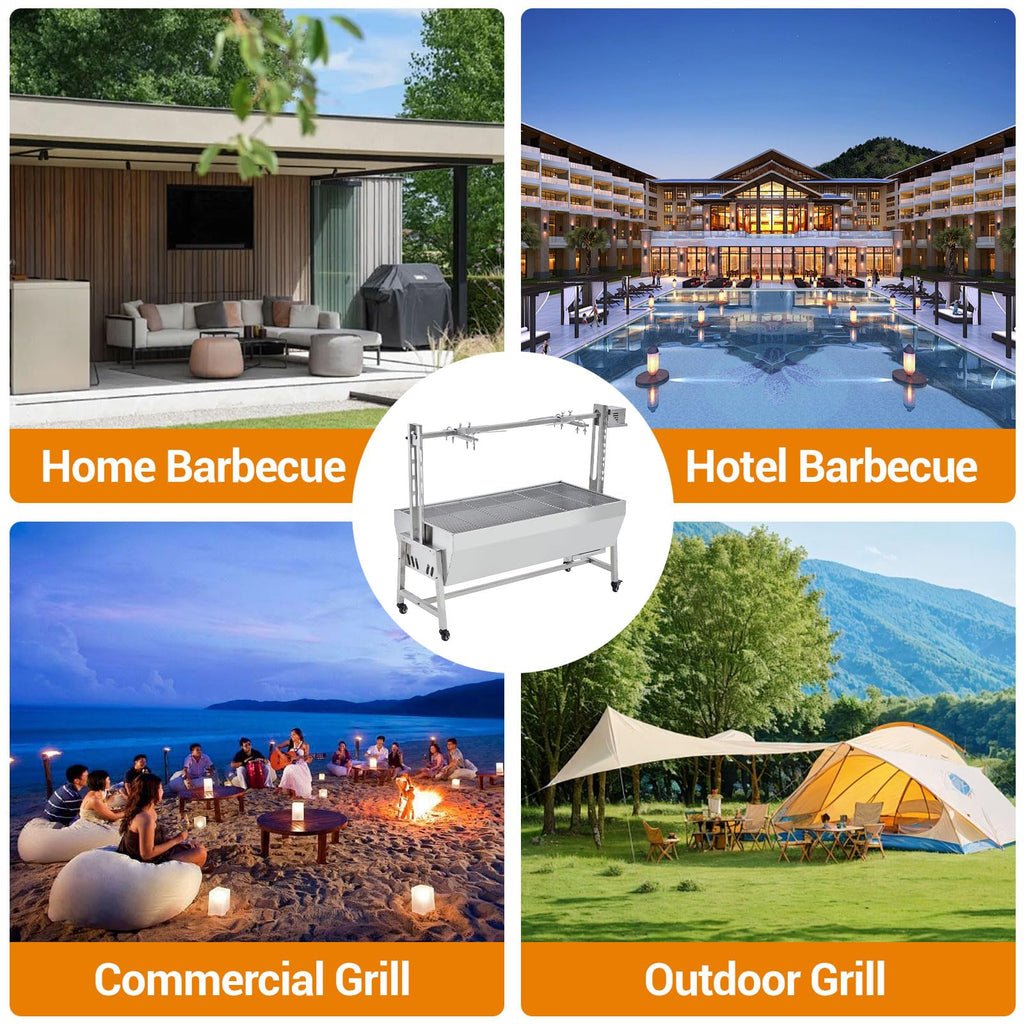 Garvee Stainless Steel Rotisserie Grill, 54in 132LB Capacity Electric BBQ Pig Lamb Rotisserie Roaster with 50W Motor, Charcoal Spit Roaster Grill for Outdoor Kitchen, Camping