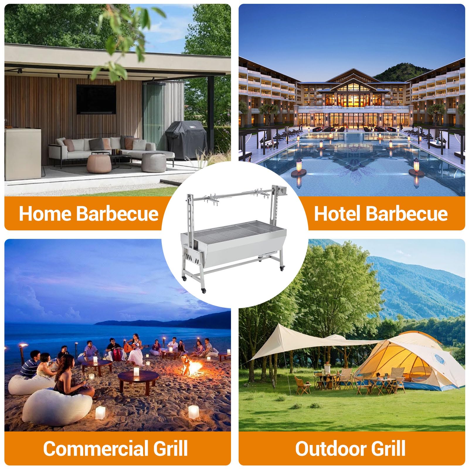 Garvee Stainless Steel Rotisserie Grill, 54in 132LB Capacity Electric BBQ Pig Lamb Rotisserie Roaster with 50W Motor, Charcoal Spit Roaster Grill for Outdoor Kitchen, Camping