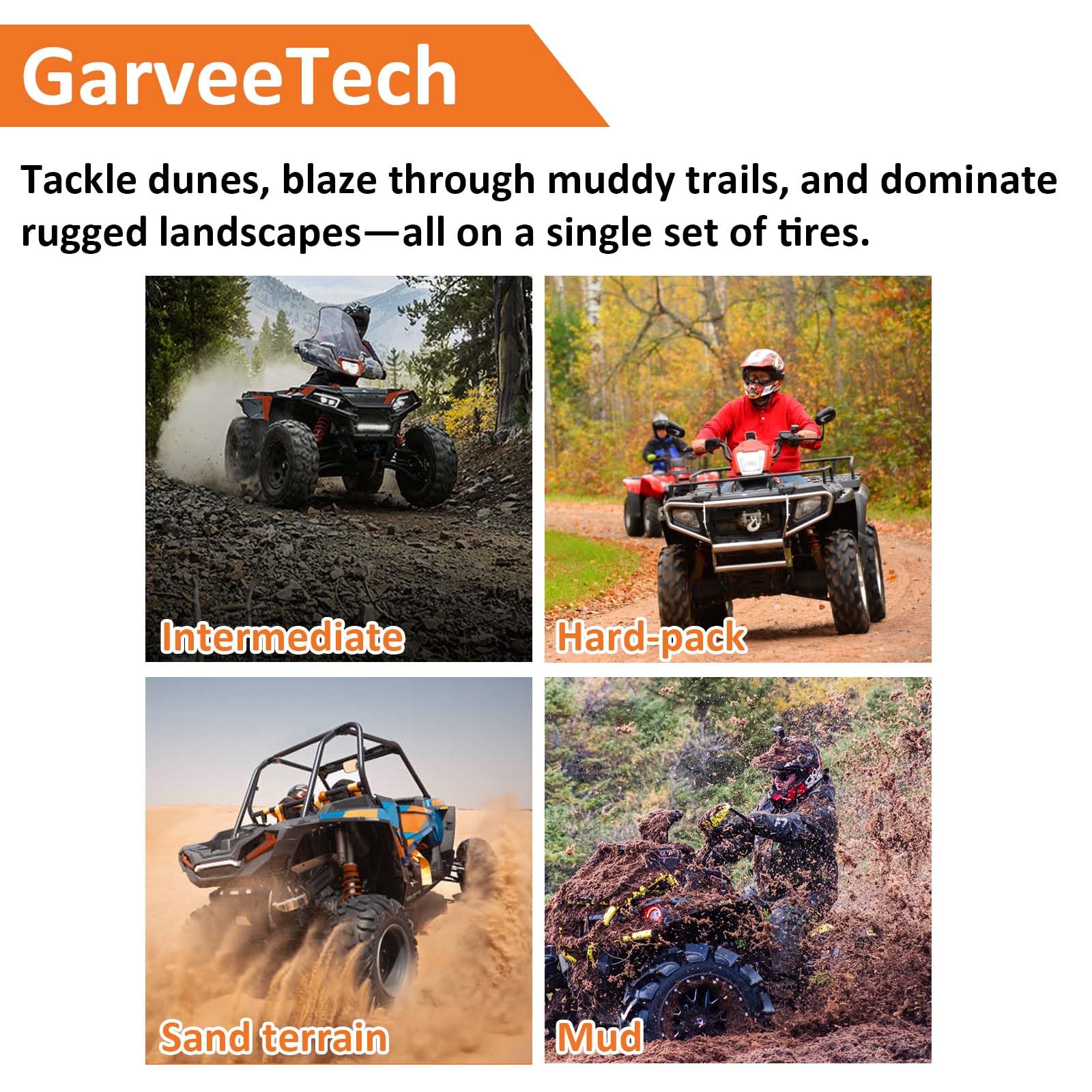 Garvee Set of 2 UTV/ATV Tires 27x8-12 6PR Tubeless All-Terrain Tire Heavy Duty Puncture Resistant Off-Road Rock Sand Street Use, Black