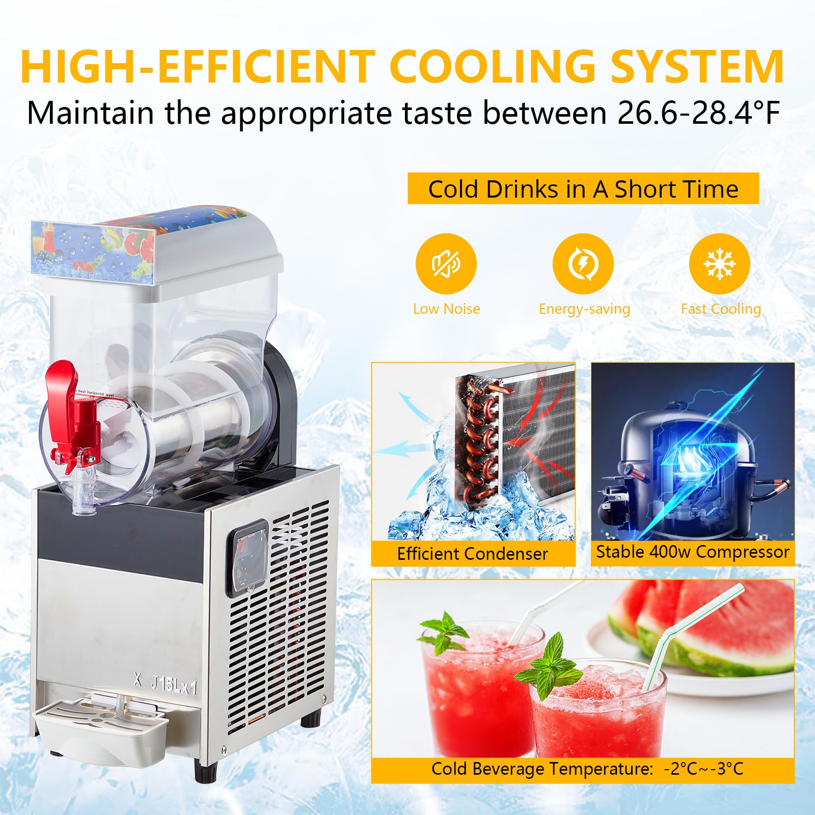 Garvee 15L/3.96 Gals Commercial Slushy Machine Margarita Machine 400W Frozen Drink Machine Food-Grade PC Tanks for Restaurants Bars Pool Parties