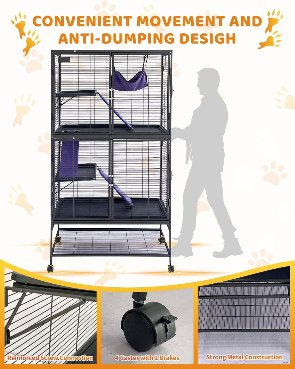 Garvee Metal Cat Cage 64 Inch Tall Multi-Level Ferret Cage for Small Animals Indoor Outdoor Playpen with Hammock Detachable Metal Wire Kennel for Cats Chinchilla Rabbit Guinea Pigs