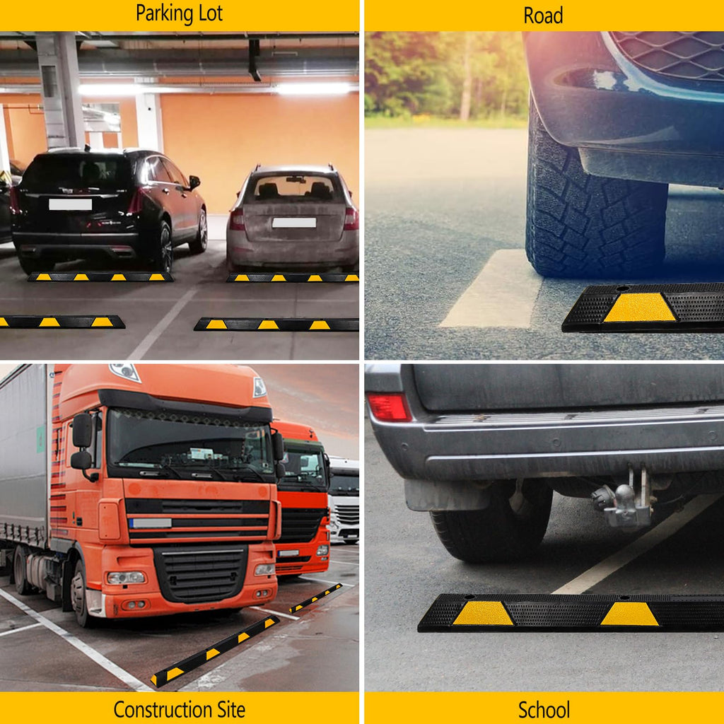 Garvee 72" Rubber Parking Curb Heavy Duty Wheel Stopper with Yellow Reflective Stripes for Garage Driveway Parking Lot 72" x 6" x 4"